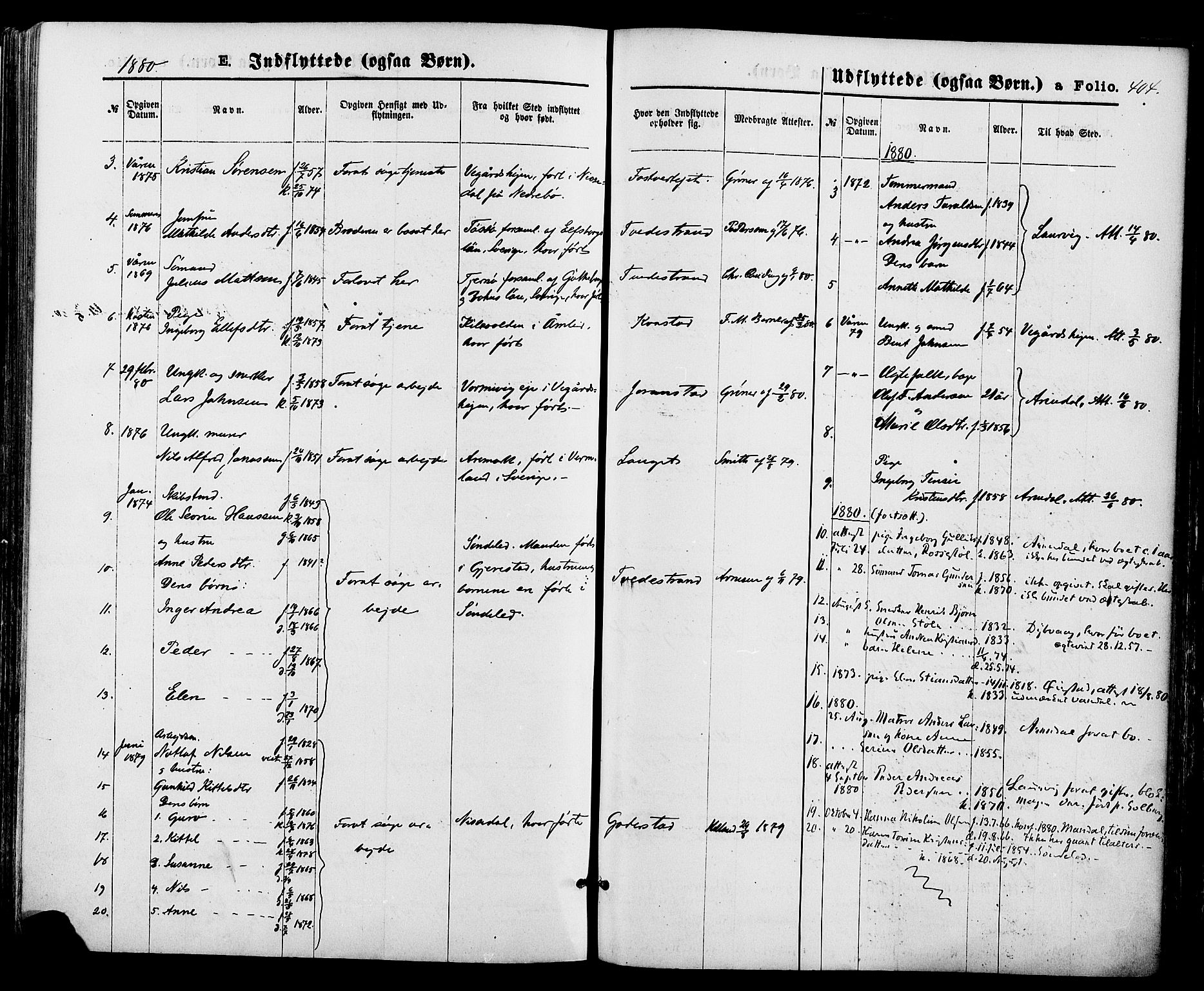 Holt sokneprestkontor, AV/SAK-1111-0021/F/Fa/L0010: Parish register (official) no. A 10, 1872-1885, p. 404