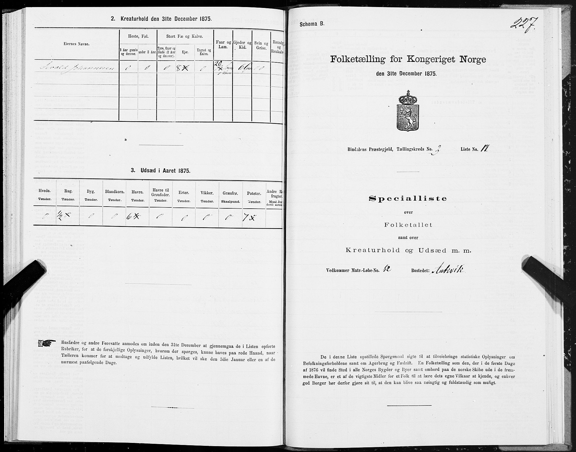 SAT, 1875 census for 1811P Bindal, 1875, p. 1227