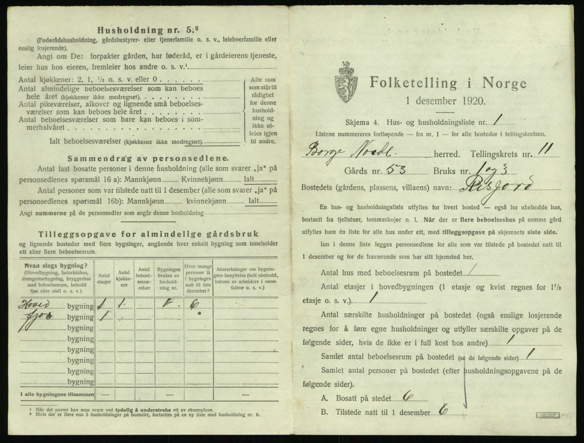 SAT, 1920 census for Borge, 1920, p. 1285