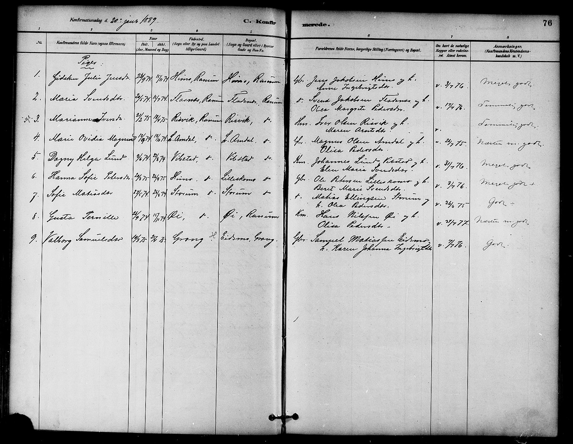 Ministerialprotokoller, klokkerbøker og fødselsregistre - Nord-Trøndelag, AV/SAT-A-1458/764/L0555: Parish register (official) no. 764A10, 1881-1896, p. 76