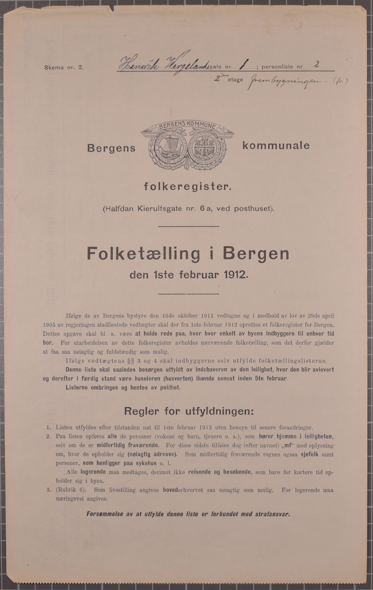 SAB, Municipal Census 1912 for Bergen, 1912, p. 2248