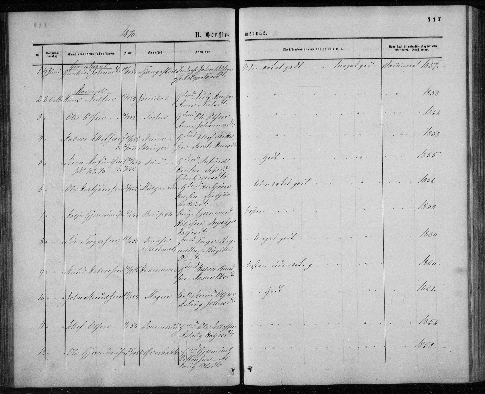 Gransherad kirkebøker, AV/SAKO-A-267/F/Fa/L0003: Parish register (official) no. I 3, 1859-1870, p. 117
