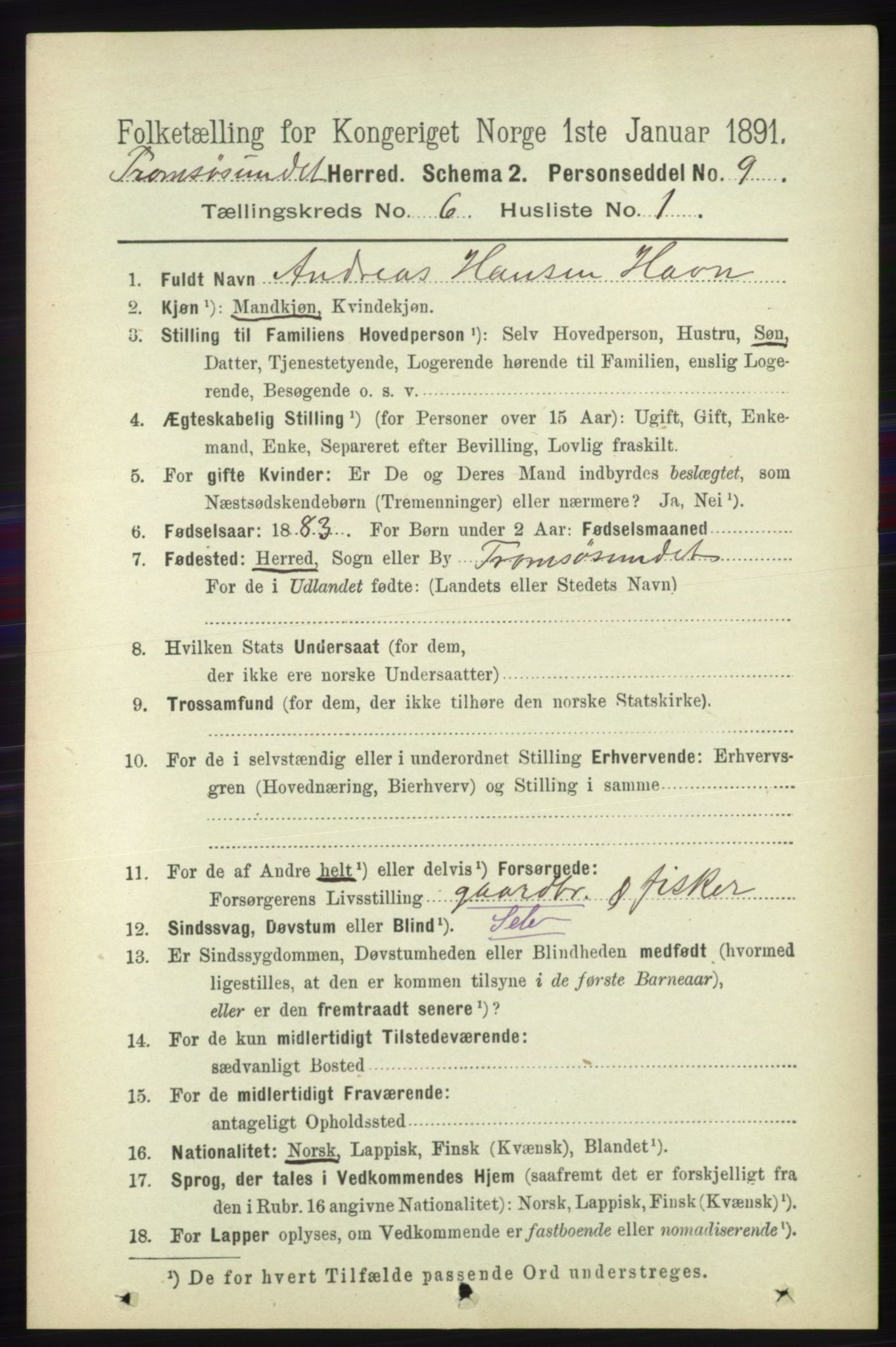 RA, 1891 census for 1934 Tromsøysund, 1891, p. 3006