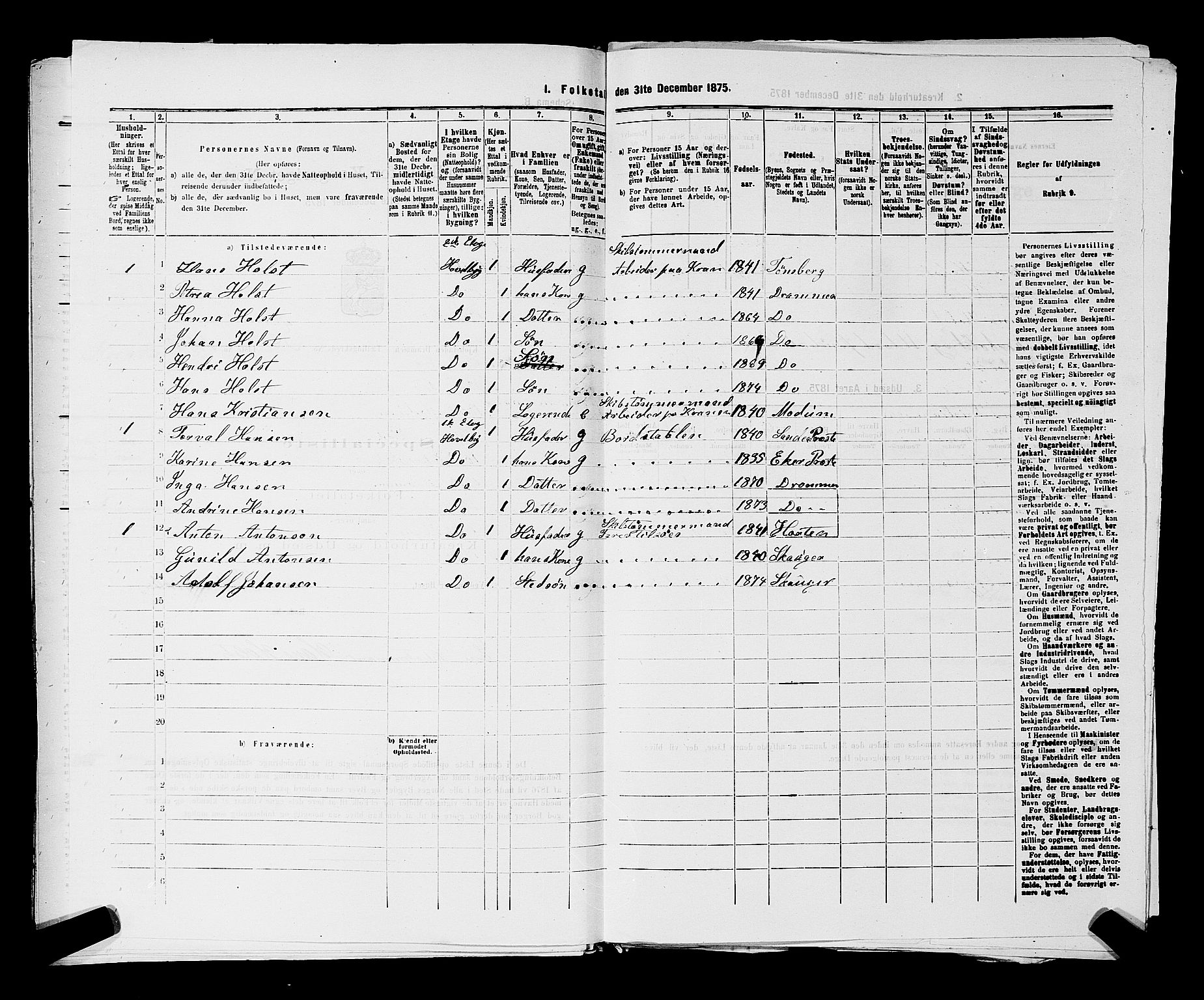 SAKO, 1875 census for 0602 Drammen, 1875, p. 3292