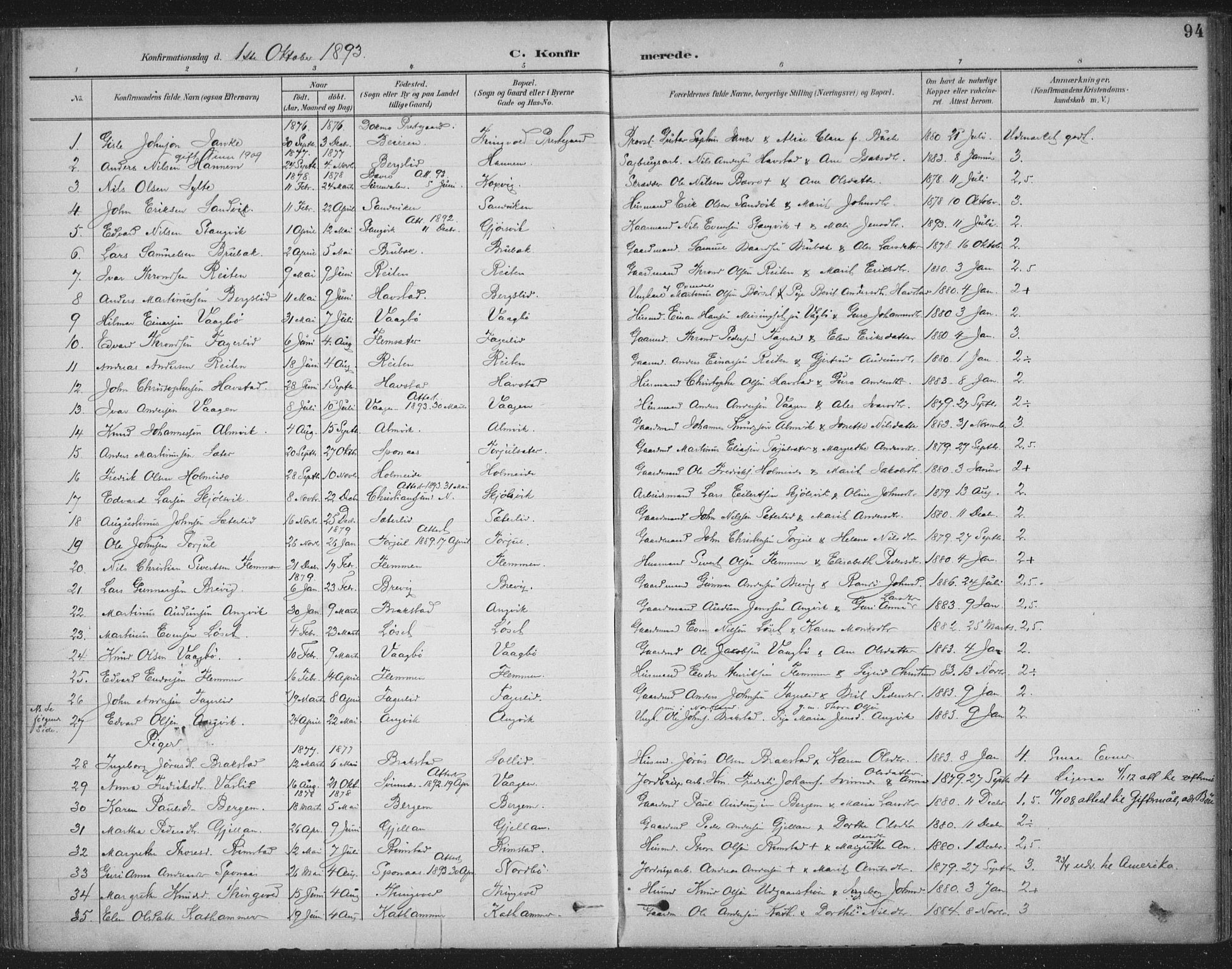 Ministerialprotokoller, klokkerbøker og fødselsregistre - Møre og Romsdal, AV/SAT-A-1454/586/L0988: Parish register (official) no. 586A14, 1893-1905, p. 94