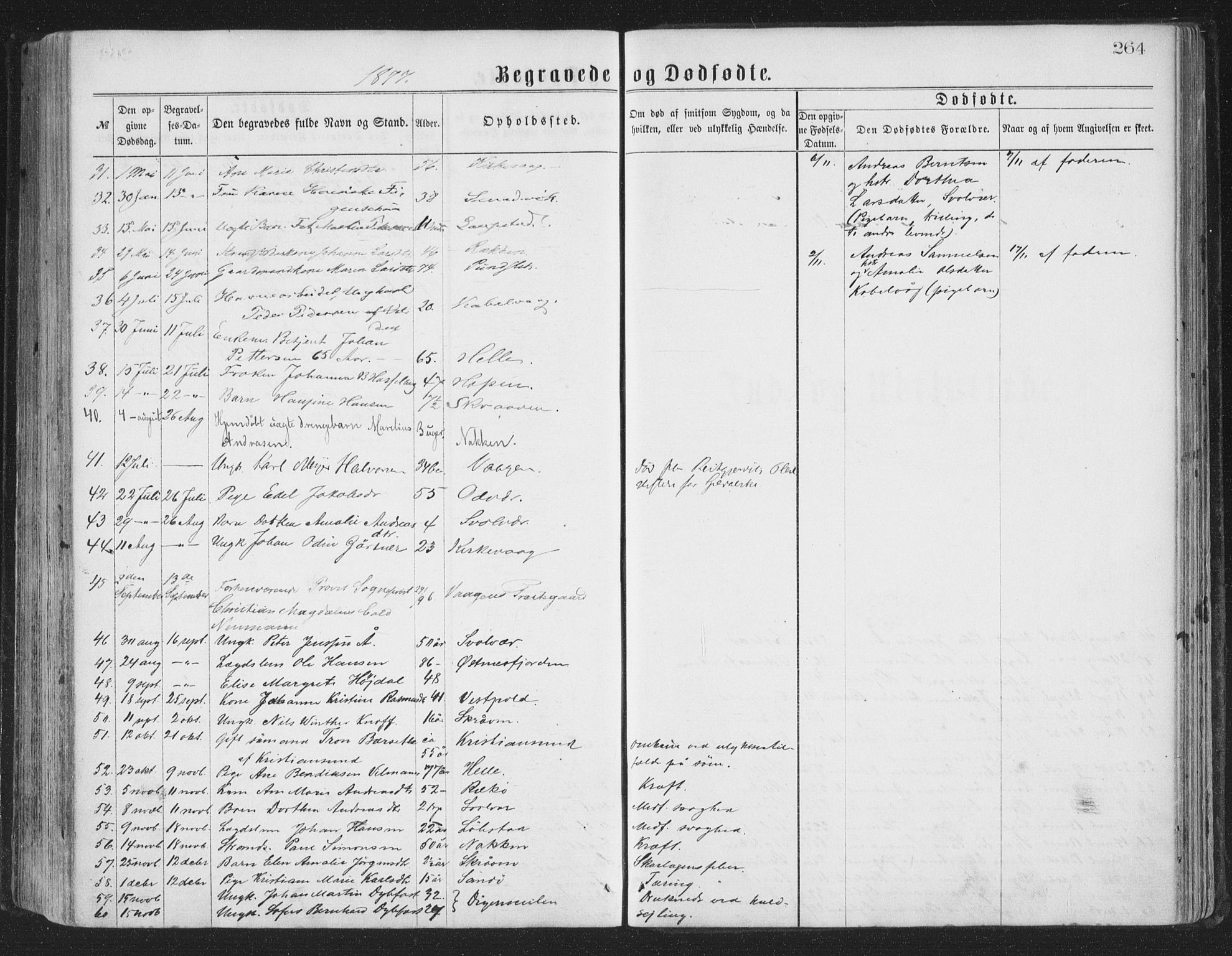 Ministerialprotokoller, klokkerbøker og fødselsregistre - Nordland, AV/SAT-A-1459/874/L1057: Parish register (official) no. 874A01, 1866-1877, p. 264