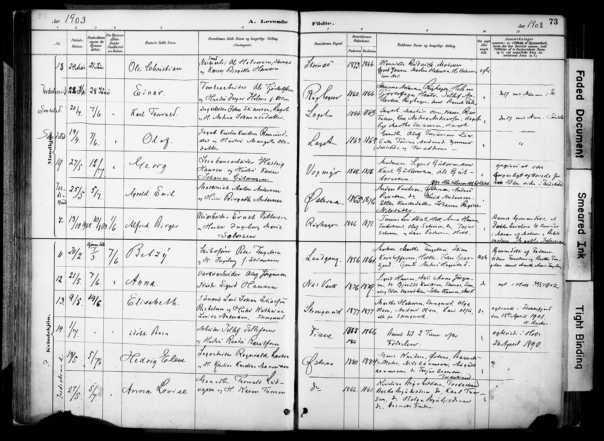 Holt sokneprestkontor, AV/SAK-1111-0021/F/Fa/L0012: Parish register (official) no. A 12, 1885-1907, p. 73