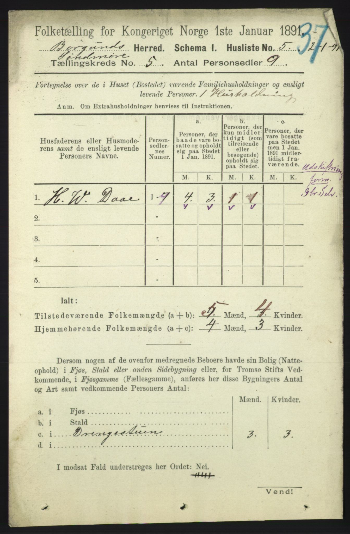 RA, 1891 census for 1531 Borgund, 1891, p. 1225