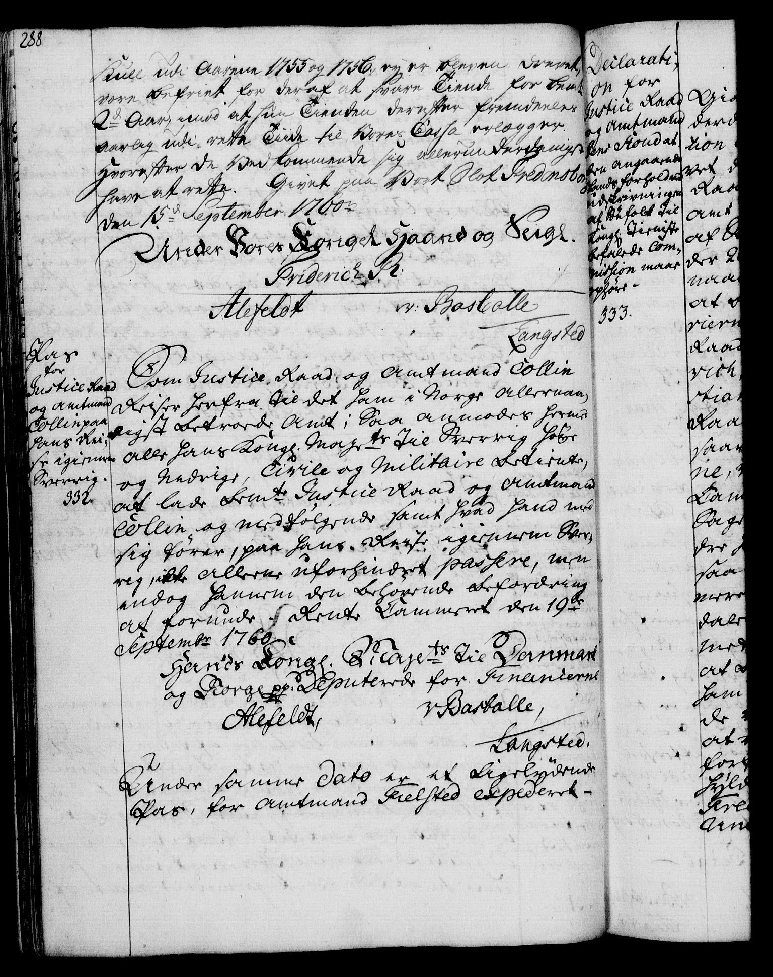 Rentekammeret, Kammerkanselliet, RA/EA-3111/G/Gg/Gga/L0007: Norsk ekspedisjonsprotokoll med register (merket RK 53.7), 1759-1768, p. 288