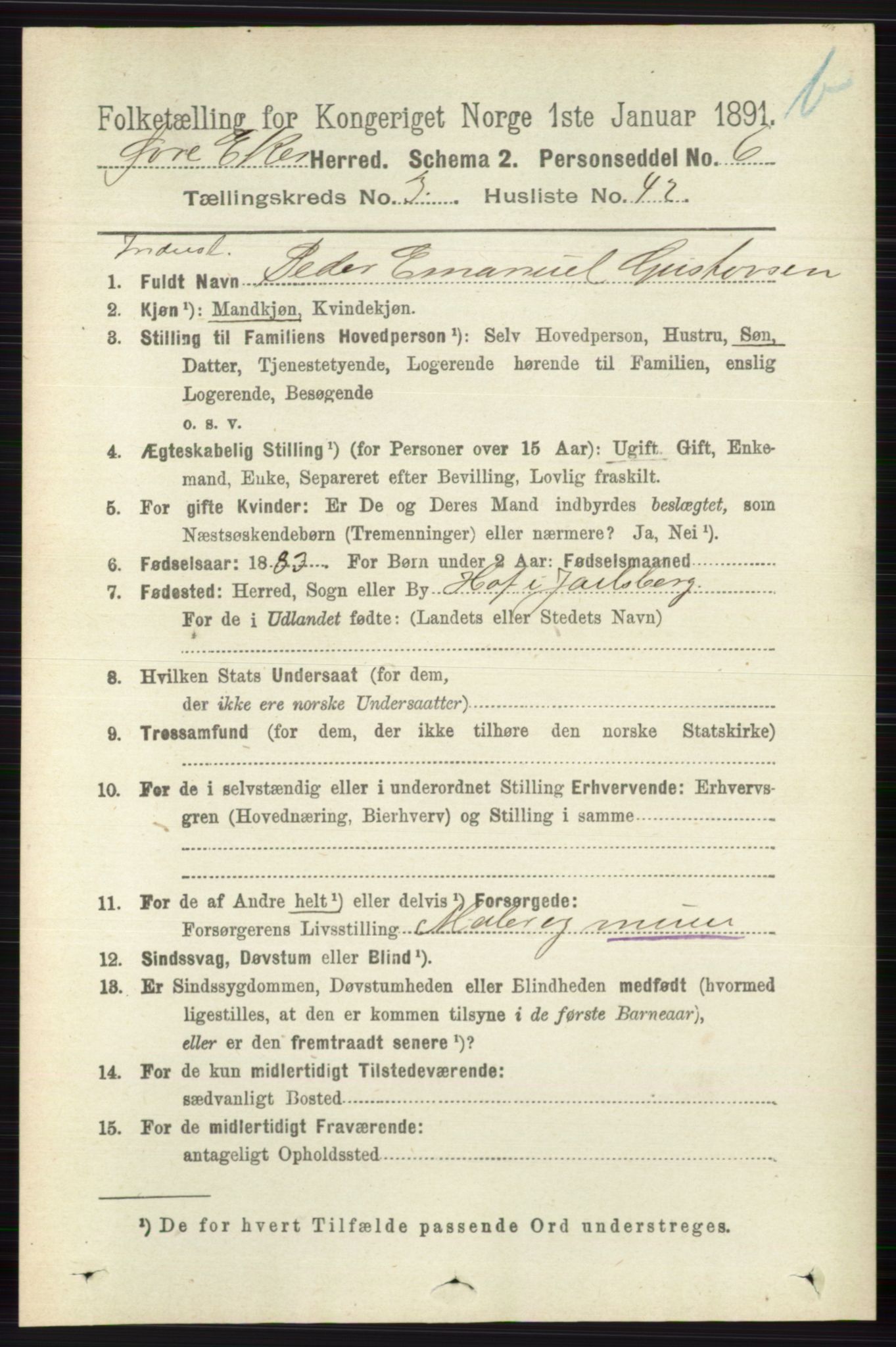 RA, 1891 census for 0624 Øvre Eiker, 1891, p. 9258