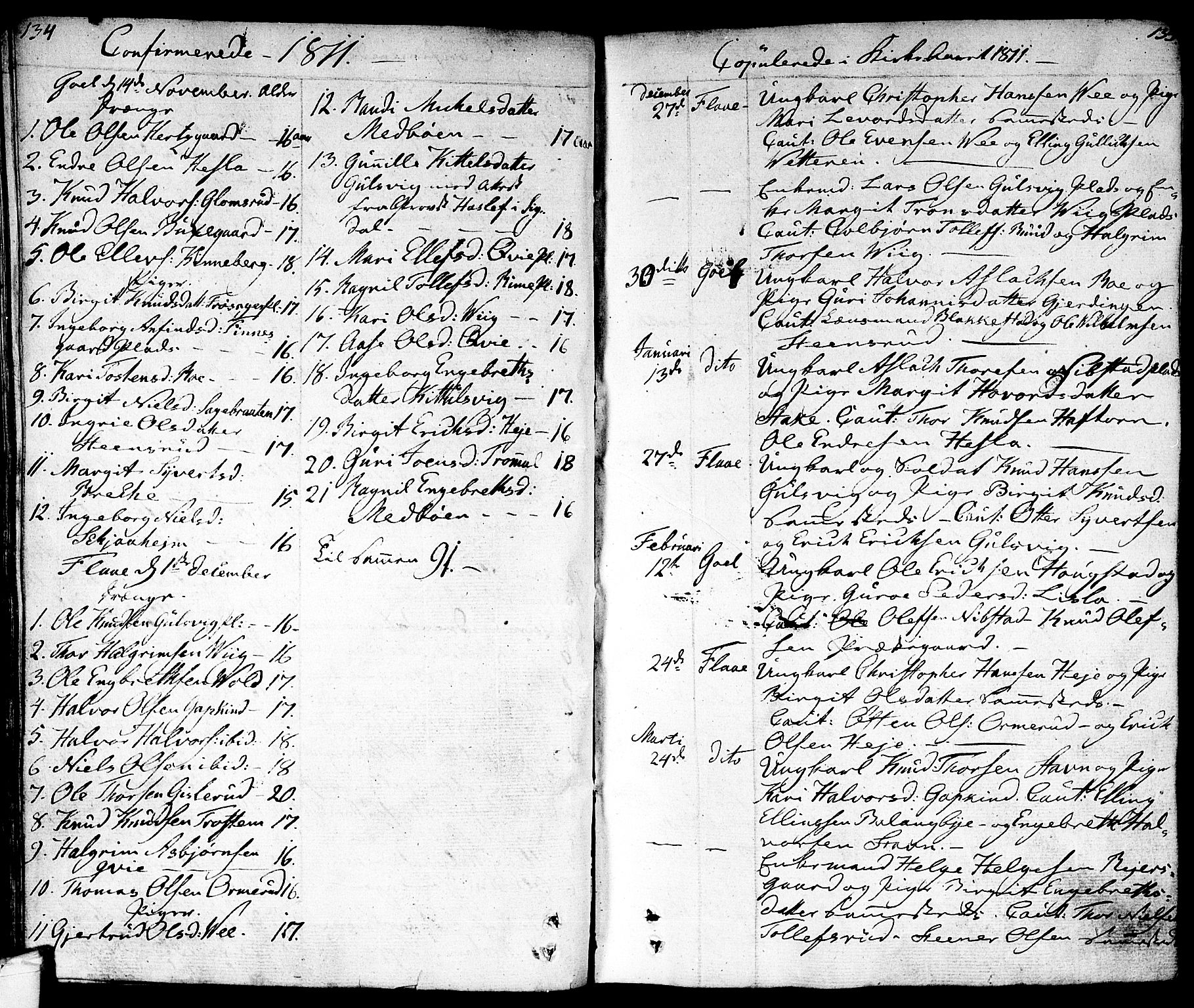 Nes kirkebøker, SAKO/A-236/F/Fa/L0006: Parish register (official) no. 6, 1808-1814, p. 134-135