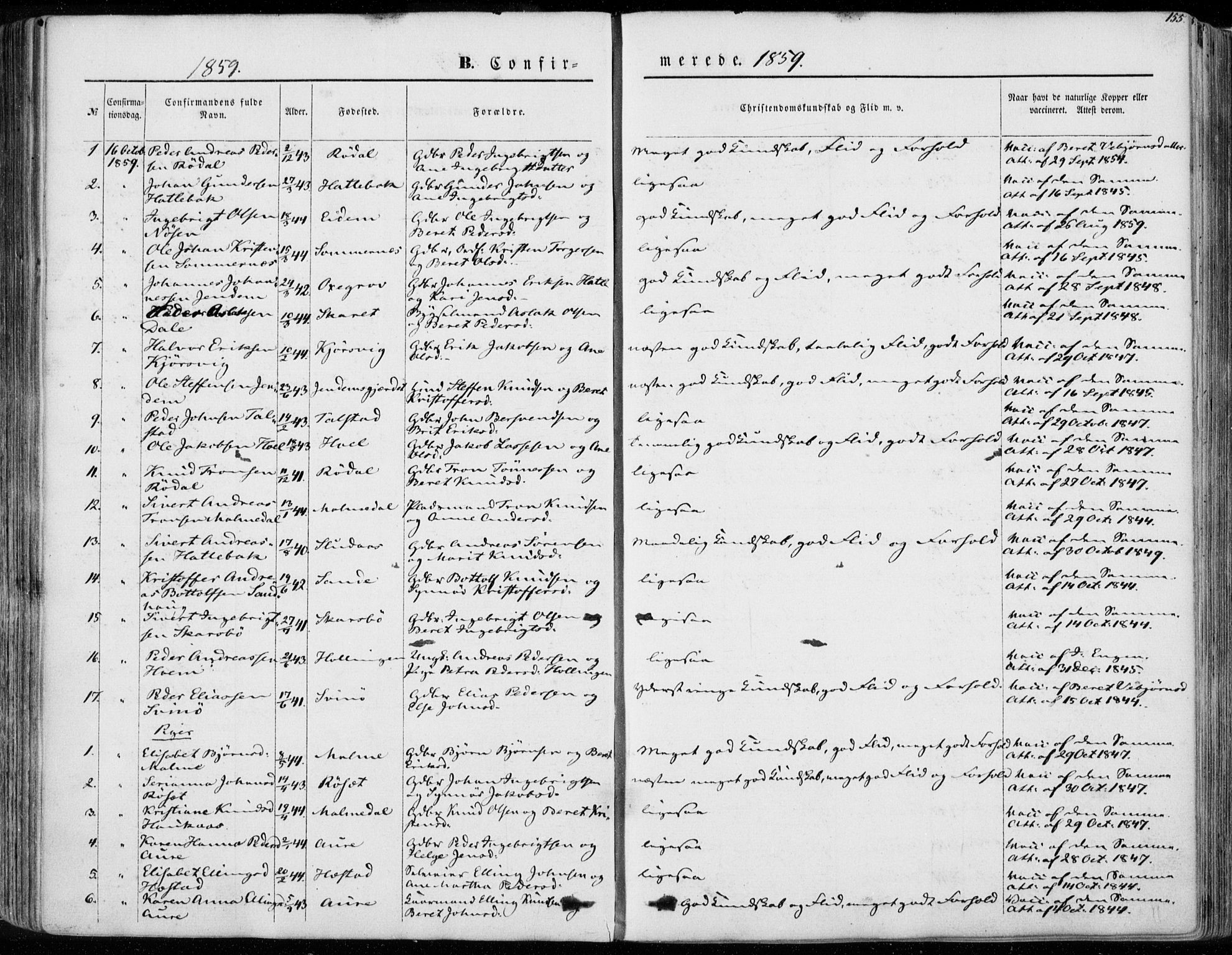 Ministerialprotokoller, klokkerbøker og fødselsregistre - Møre og Romsdal, SAT/A-1454/565/L0748: Parish register (official) no. 565A02, 1845-1872, p. 155