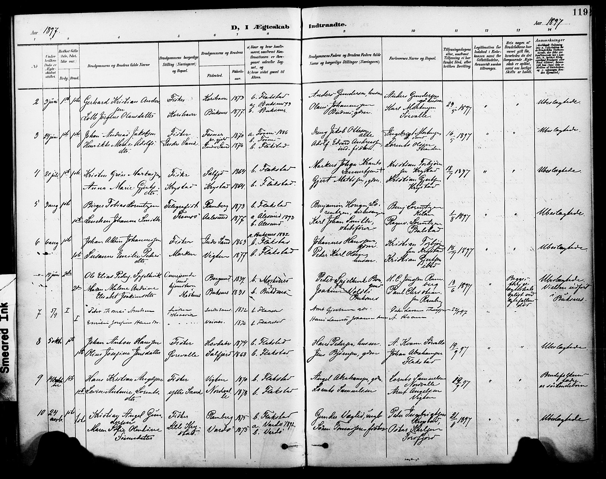 Ministerialprotokoller, klokkerbøker og fødselsregistre - Nordland, SAT/A-1459/885/L1205: Parish register (official) no. 885A06, 1892-1905, p. 119