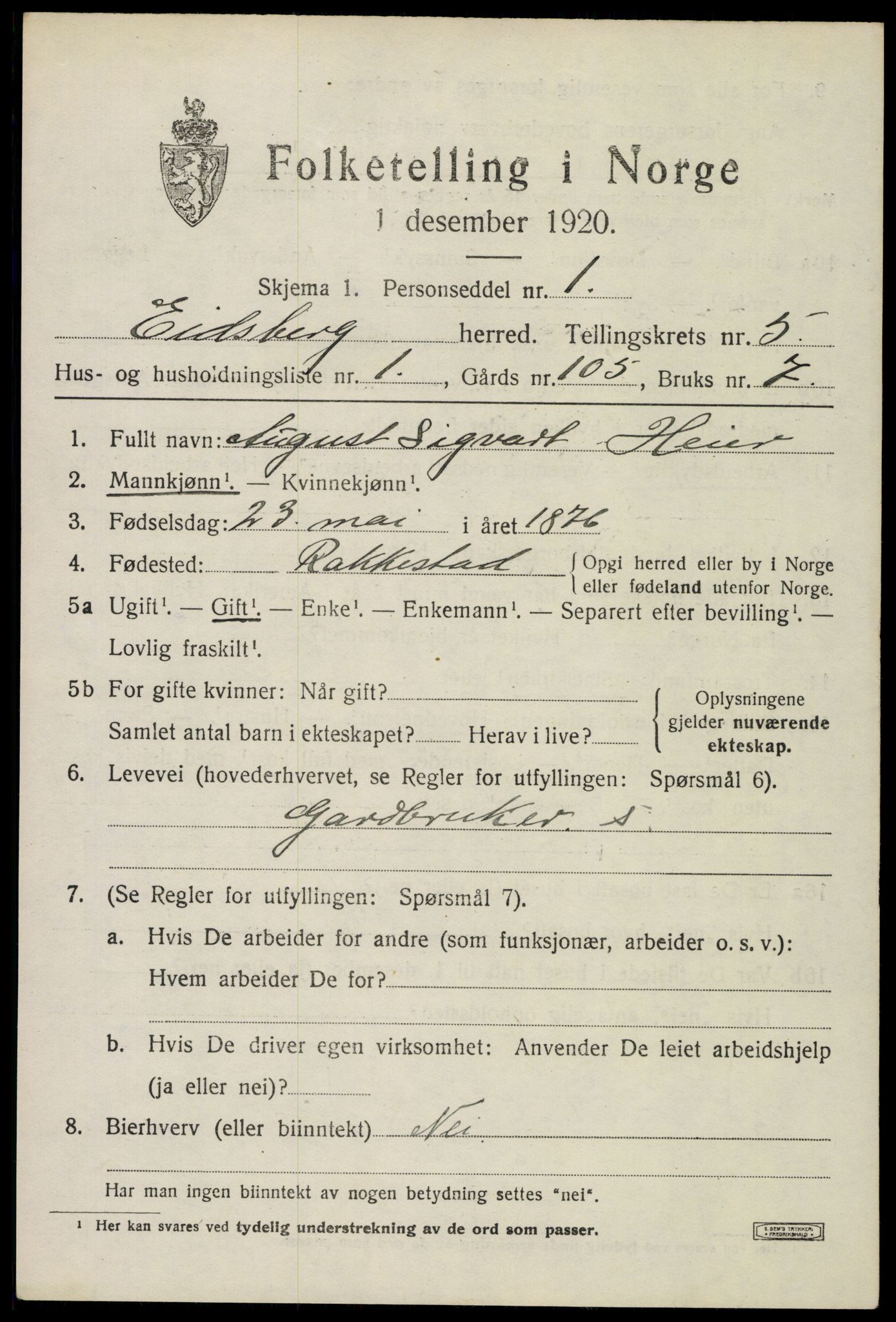 SAO, 1920 census for Eidsberg, 1920, p. 6741