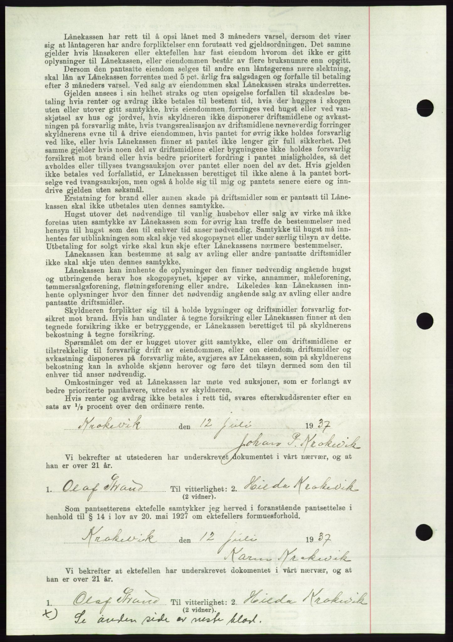 Søre Sunnmøre sorenskriveri, AV/SAT-A-4122/1/2/2C/L0063: Mortgage book no. 57, 1937-1937, Diary no: : 1141/1937