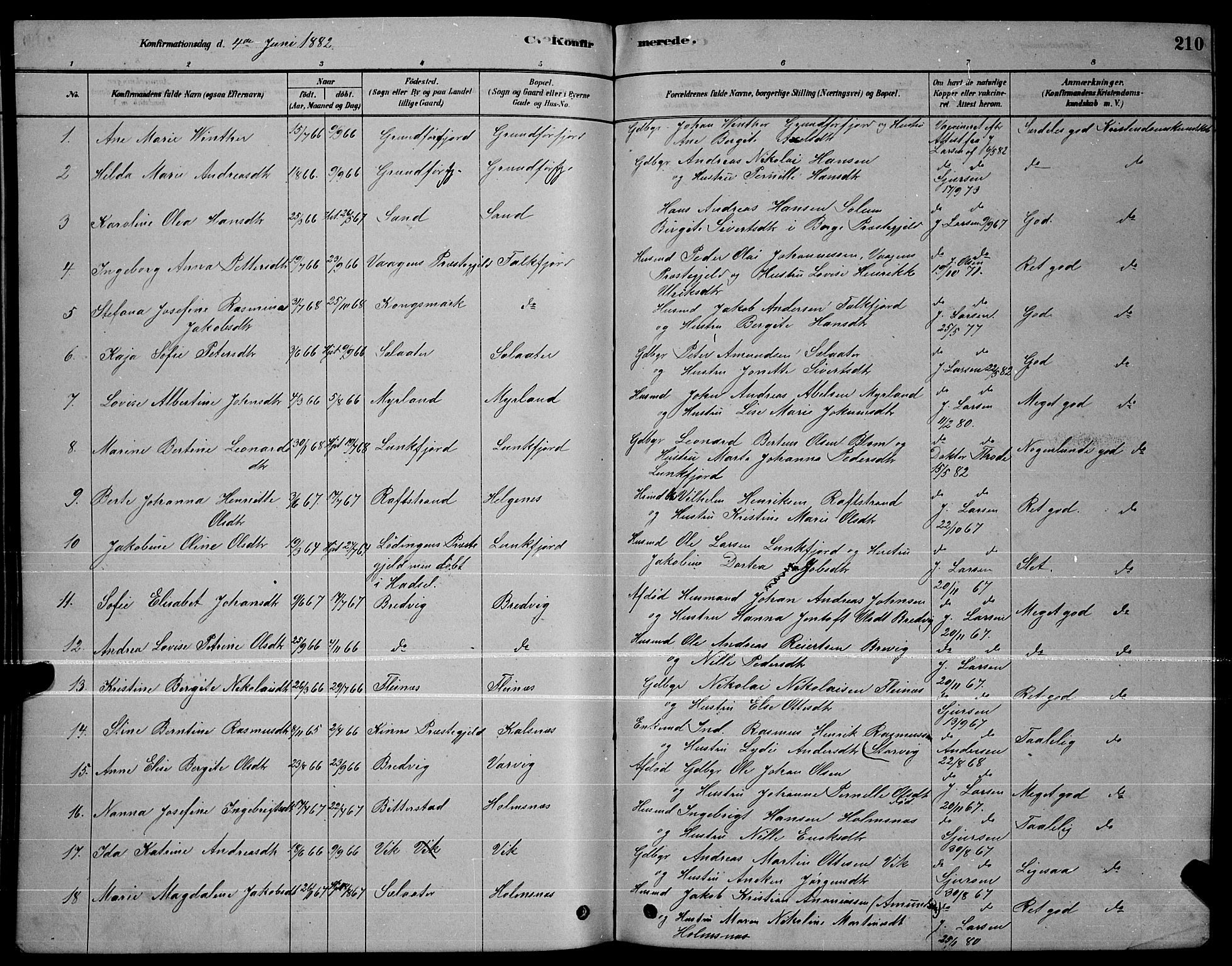 Ministerialprotokoller, klokkerbøker og fødselsregistre - Nordland, AV/SAT-A-1459/888/L1267: Parish register (copy) no. 888C05, 1878-1890, p. 210