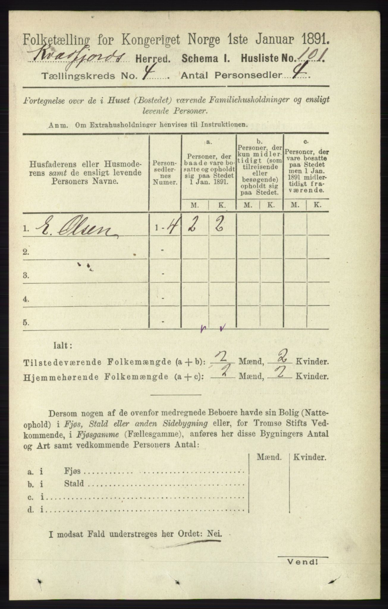 RA, 1891 census for 1911 Kvæfjord, 1891, p. 1851