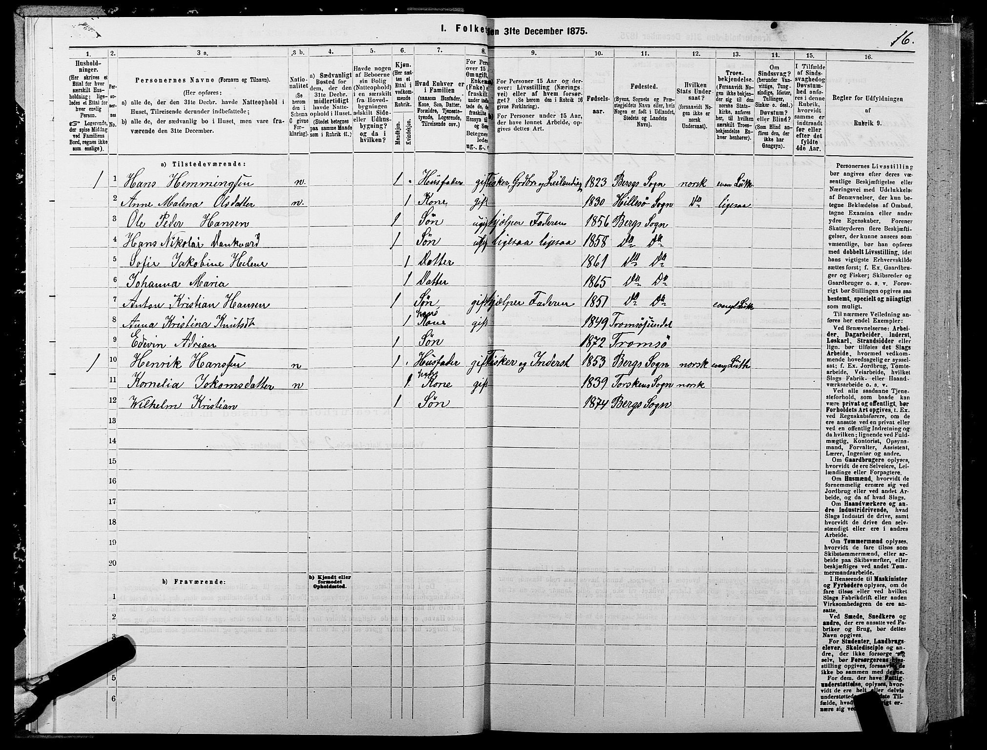 SATØ, 1875 census for 1929P Berg, 1875, p. 1016
