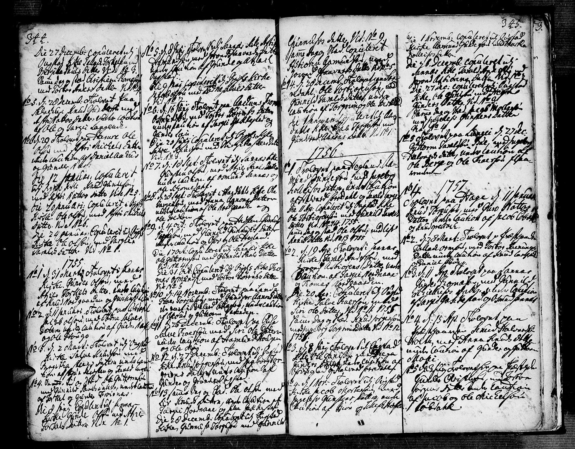 Bygland sokneprestkontor, SAK/1111-0006/F/Fa/Fab/L0001: Parish register (official) no. A 1, 1725-1766, p. 344-345