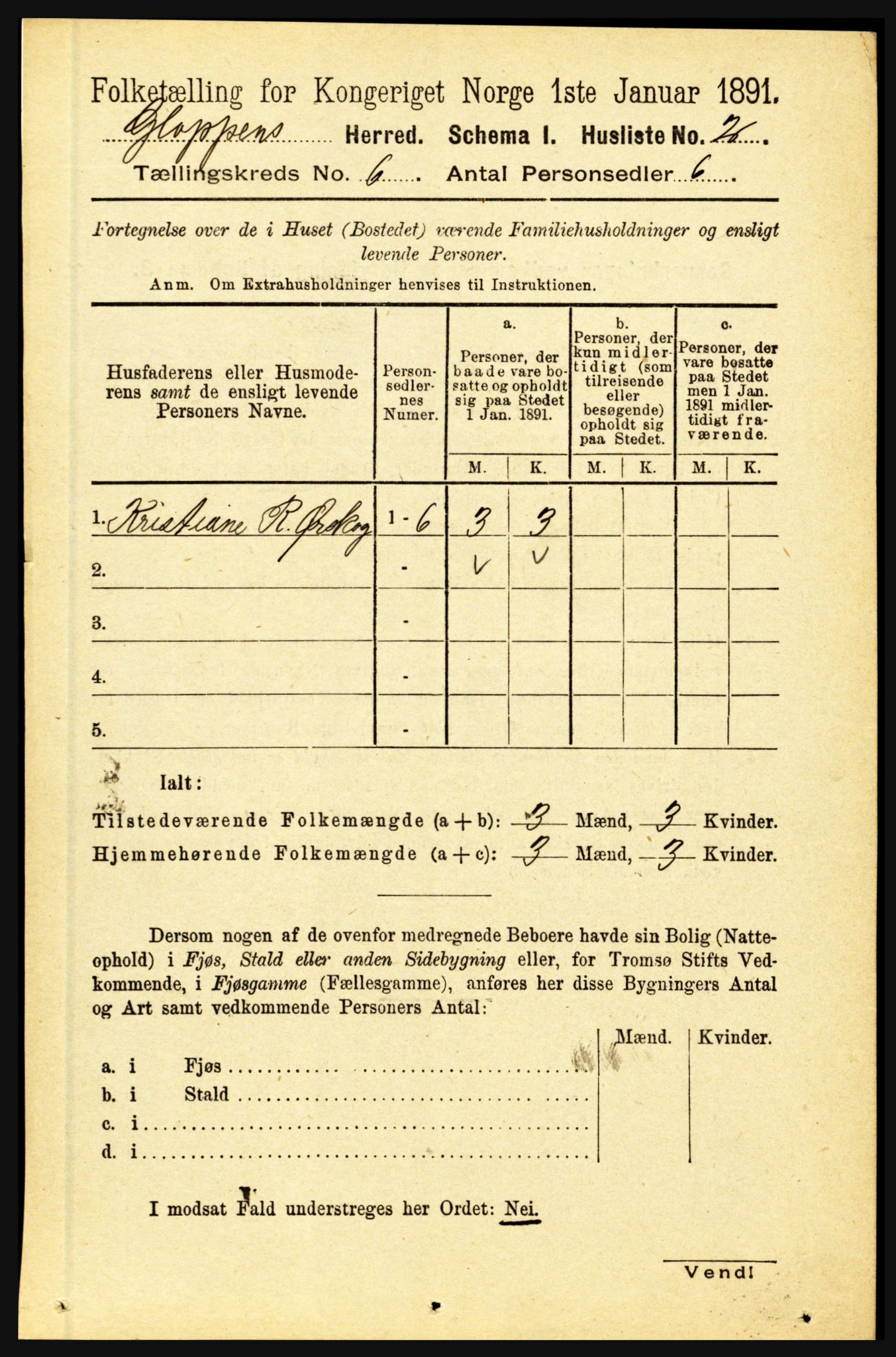 RA, 1891 census for 1445 Gloppen, 1891, p. 2213