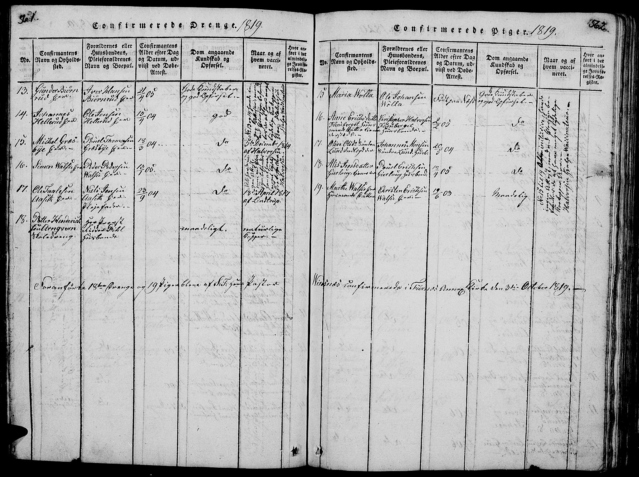 Vang prestekontor, Hedmark, SAH/PREST-008/H/Ha/Hab/L0005: Parish register (copy) no. 5, 1815-1836, p. 561-562