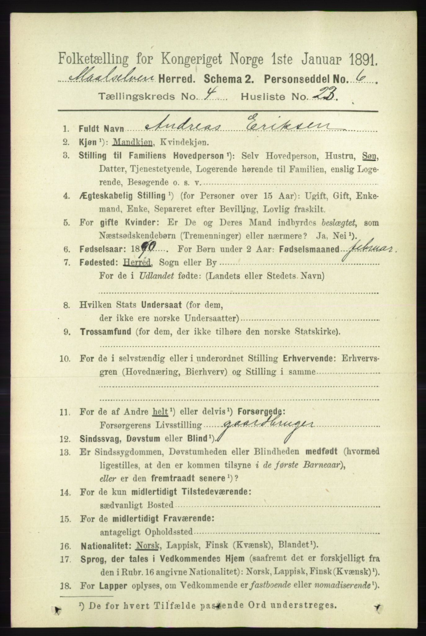 RA, 1891 census for 1924 Målselv, 1891, p. 1242