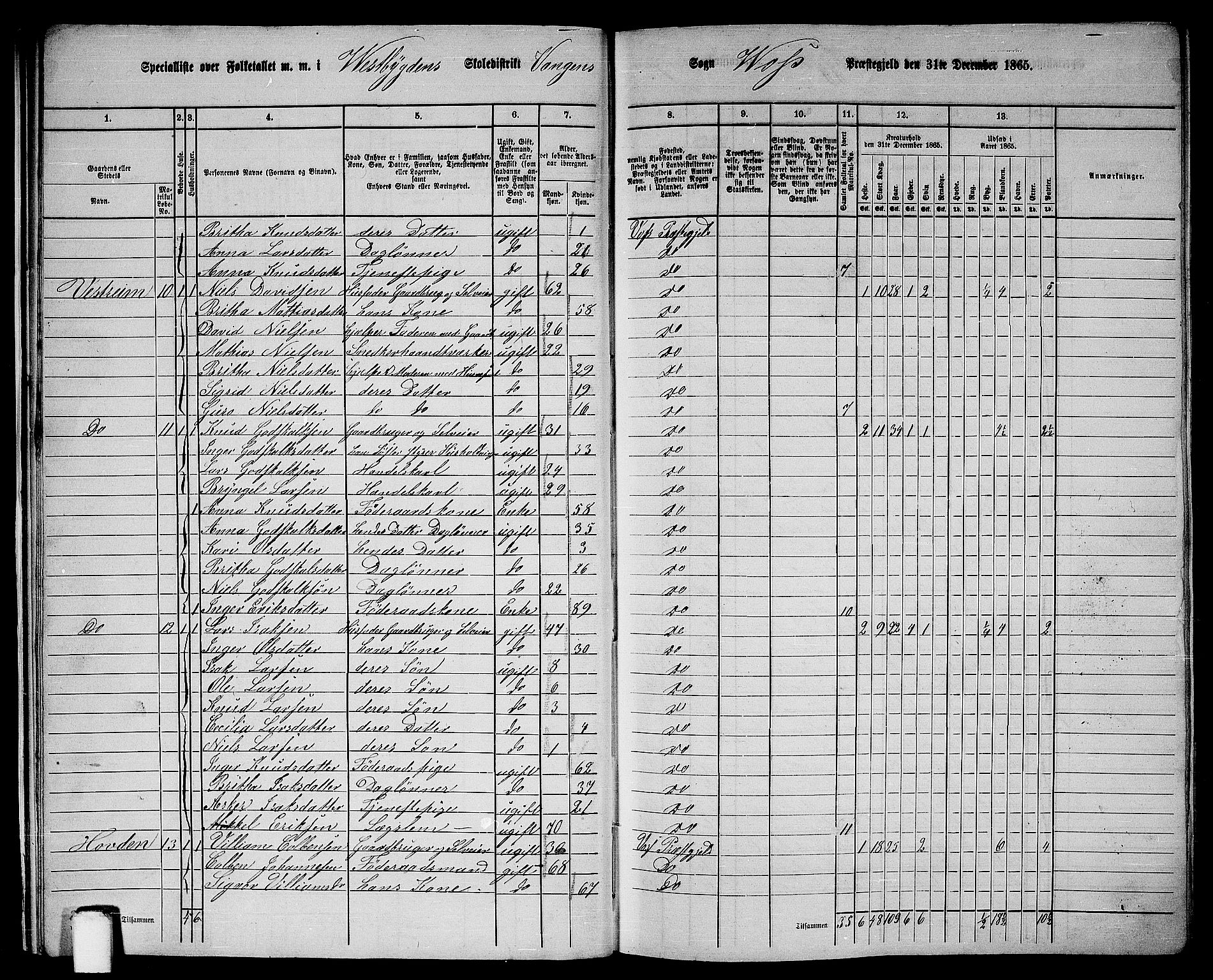 RA, 1865 census for Voss, 1865, p. 17