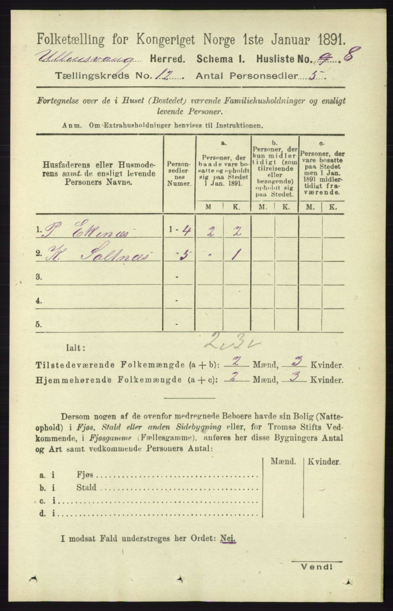 RA, 1891 census for 1230 Ullensvang, 1891, p. 4603