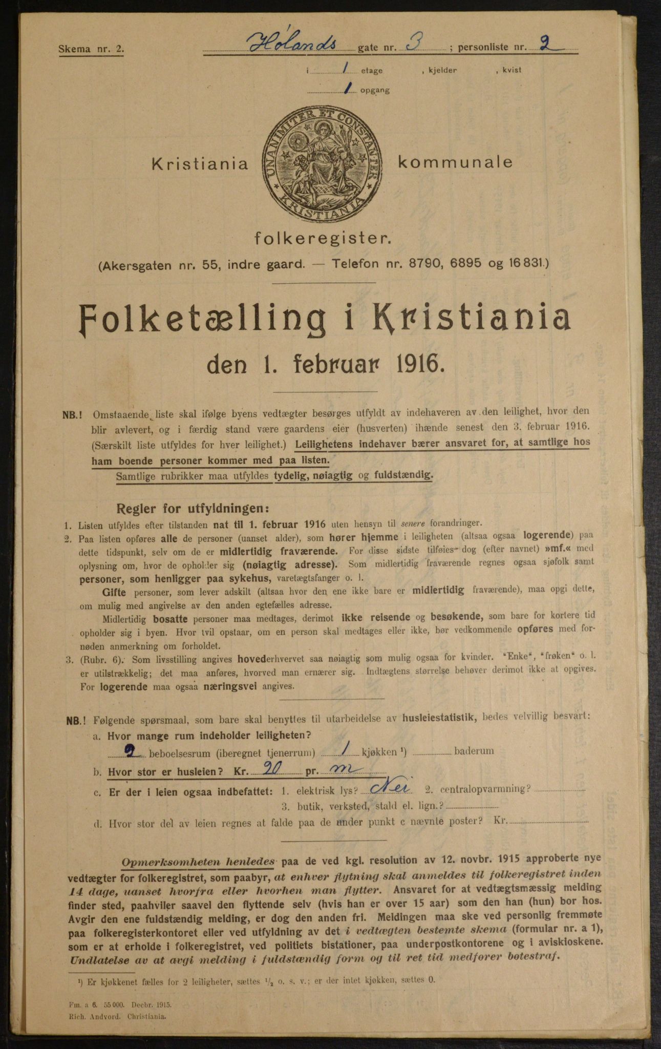 OBA, Municipal Census 1916 for Kristiania, 1916, p. 42957