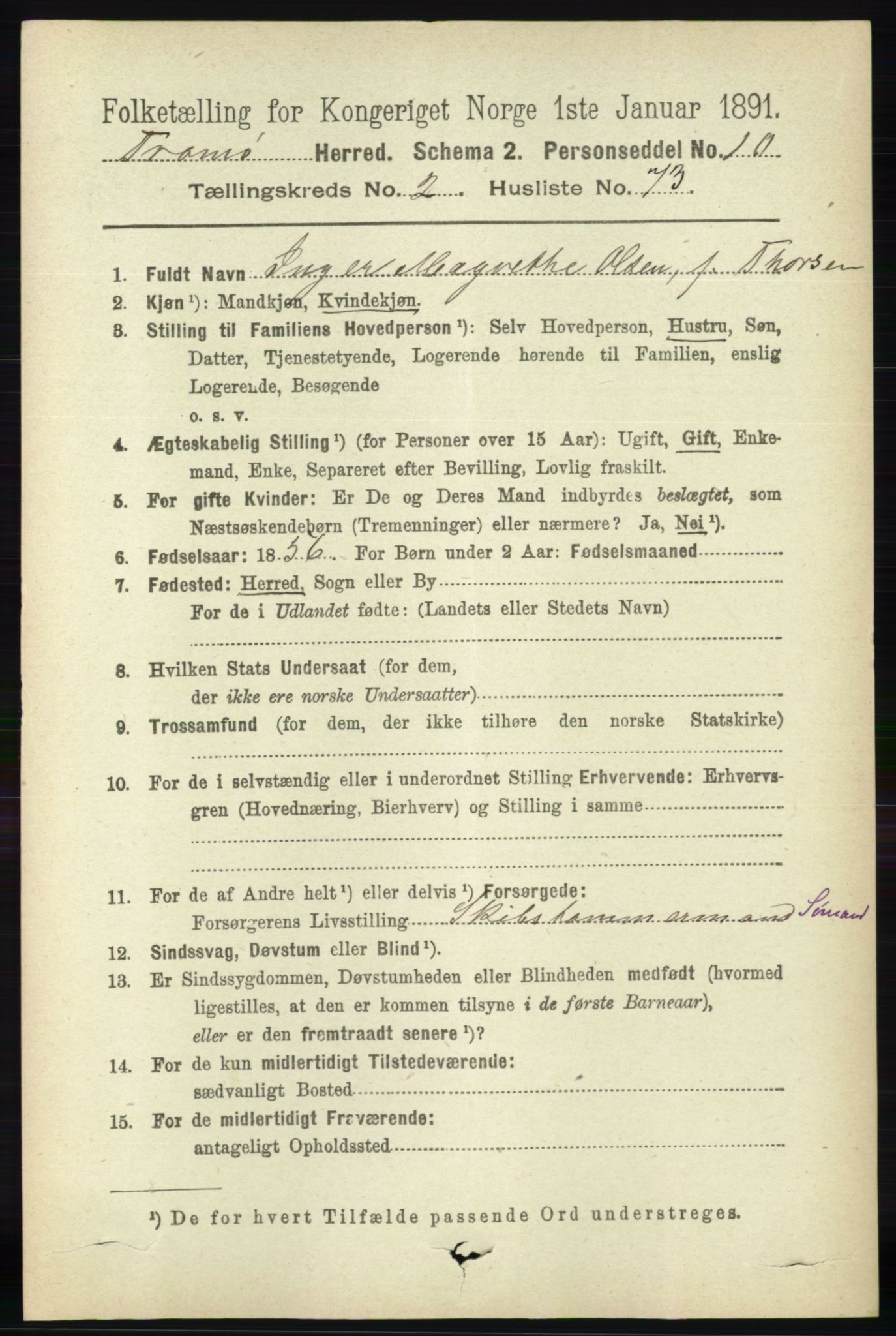 RA, 1891 census for 0921 Tromøy, 1891, p. 884