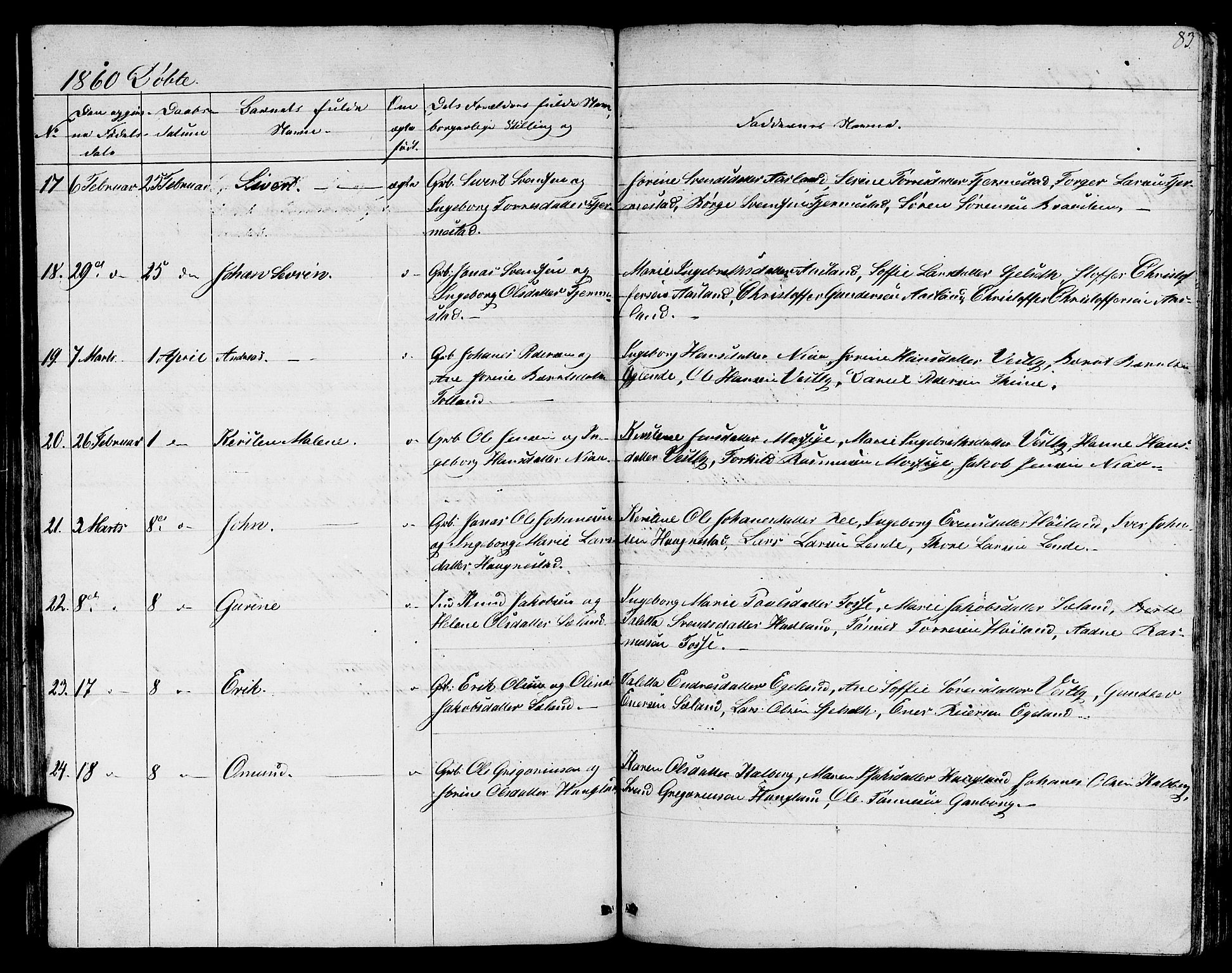 Lye sokneprestkontor, AV/SAST-A-101794/001/30BB/L0002: Parish register (copy) no. B 2, 1852-1867, p. 83