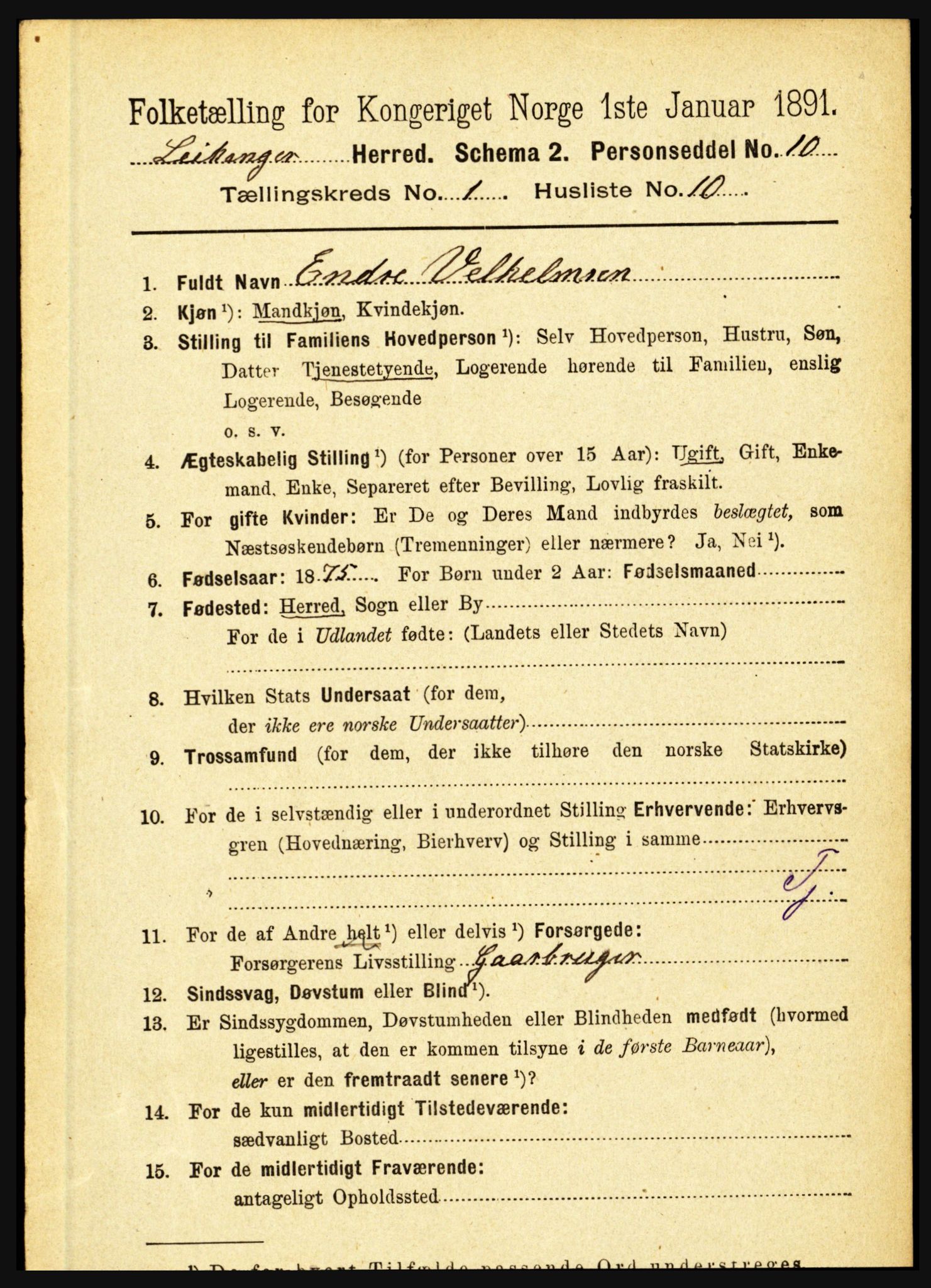 RA, 1891 census for 1419 Leikanger, 1891, p. 118