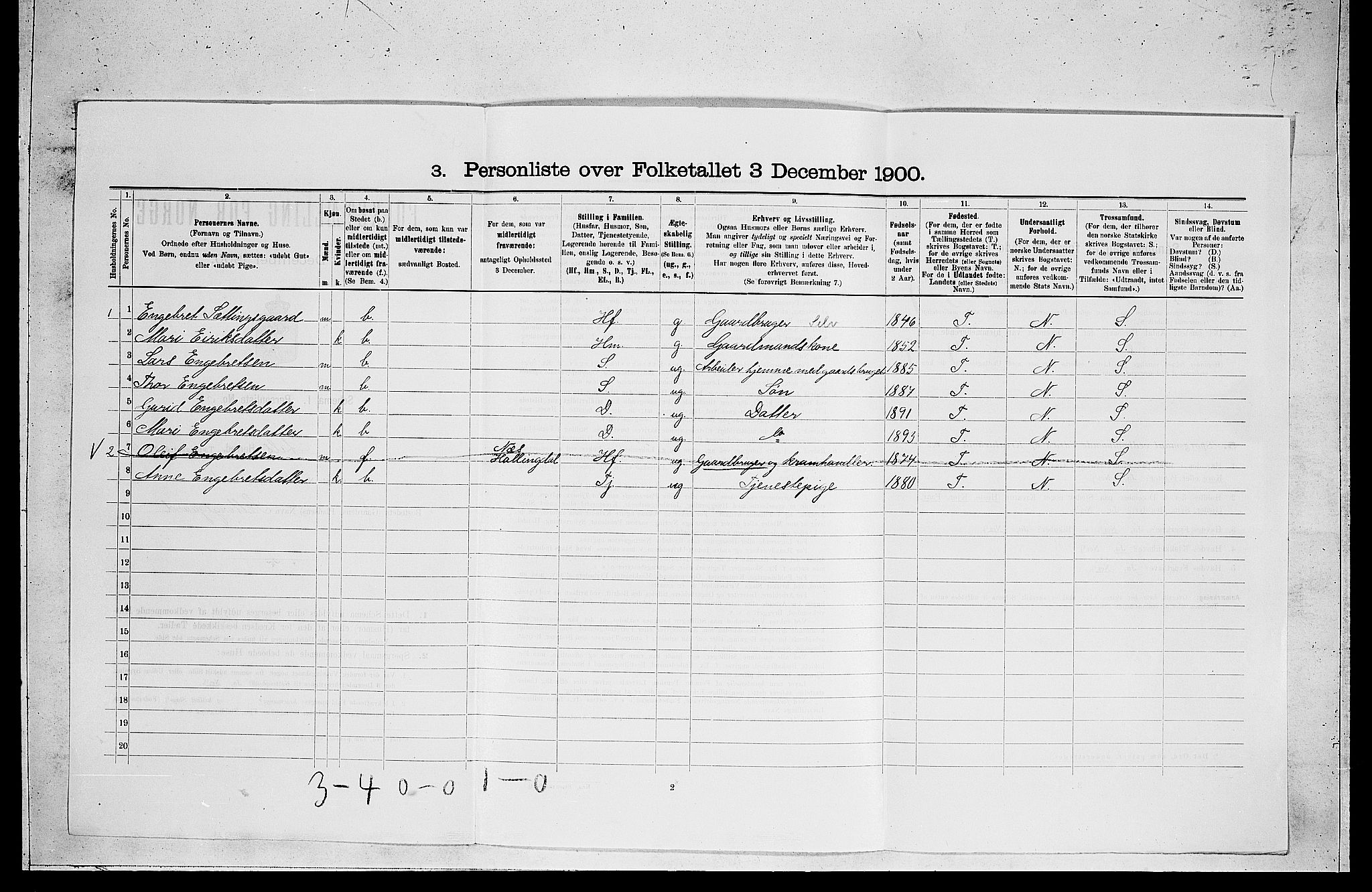 RA, 1900 census for Ål, 1900, p. 864