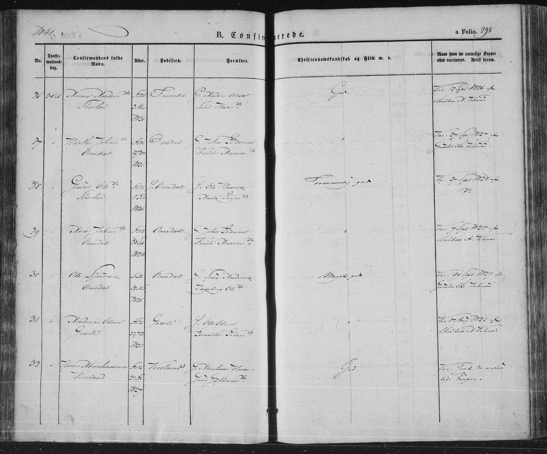 Vennesla sokneprestkontor, AV/SAK-1111-0045/Fa/Fac/L0004: Parish register (official) no. A 4, 1834-1855, p. 298