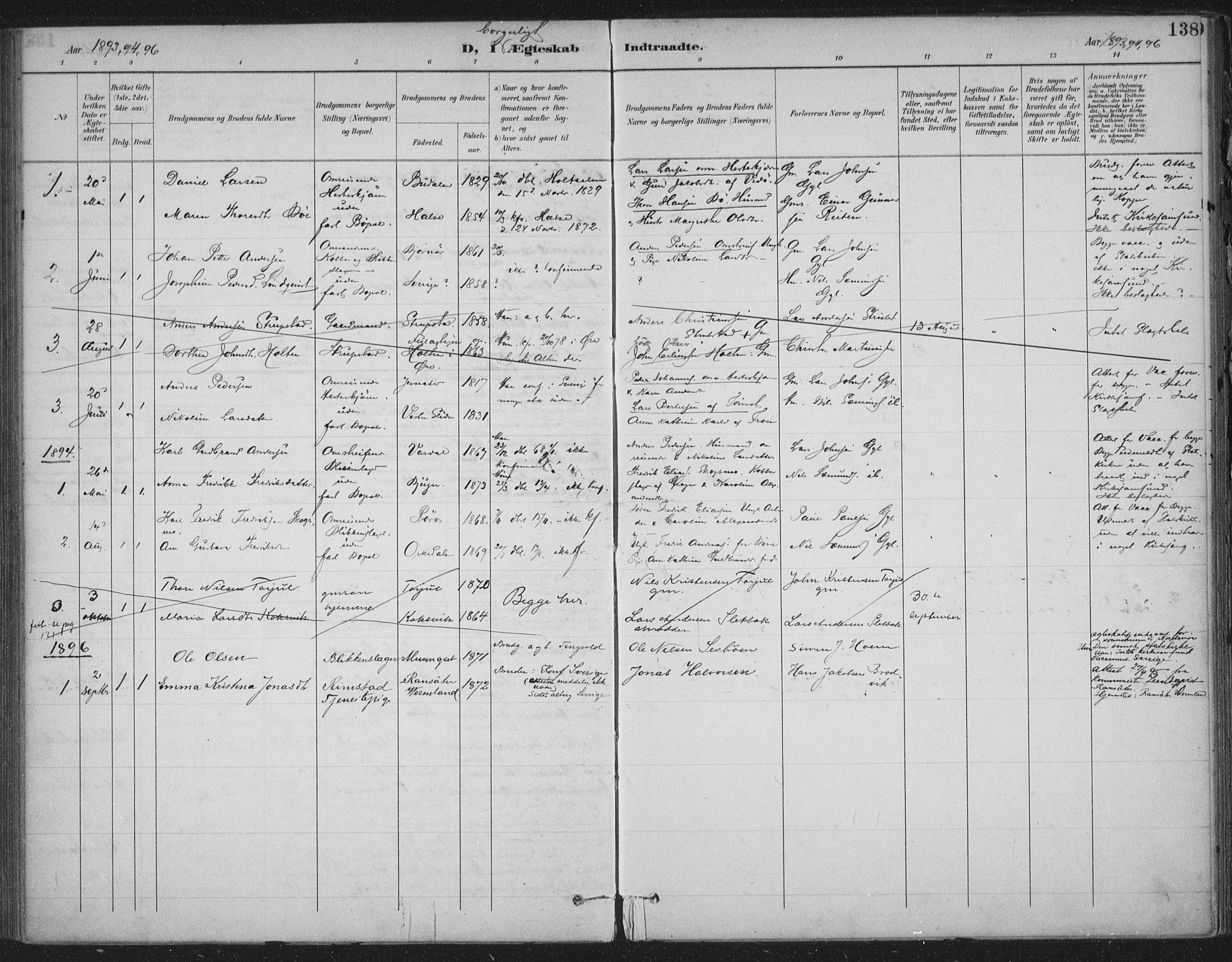 Ministerialprotokoller, klokkerbøker og fødselsregistre - Møre og Romsdal, AV/SAT-A-1454/586/L0988: Parish register (official) no. 586A14, 1893-1905, p. 138