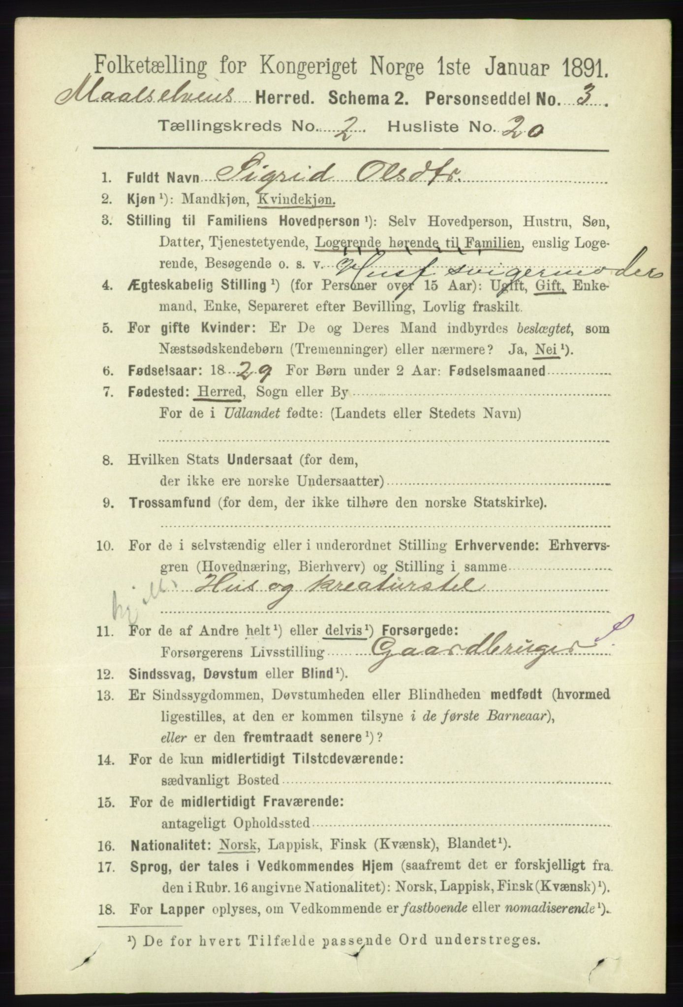 RA, 1891 census for 1924 Målselv, 1891, p. 412