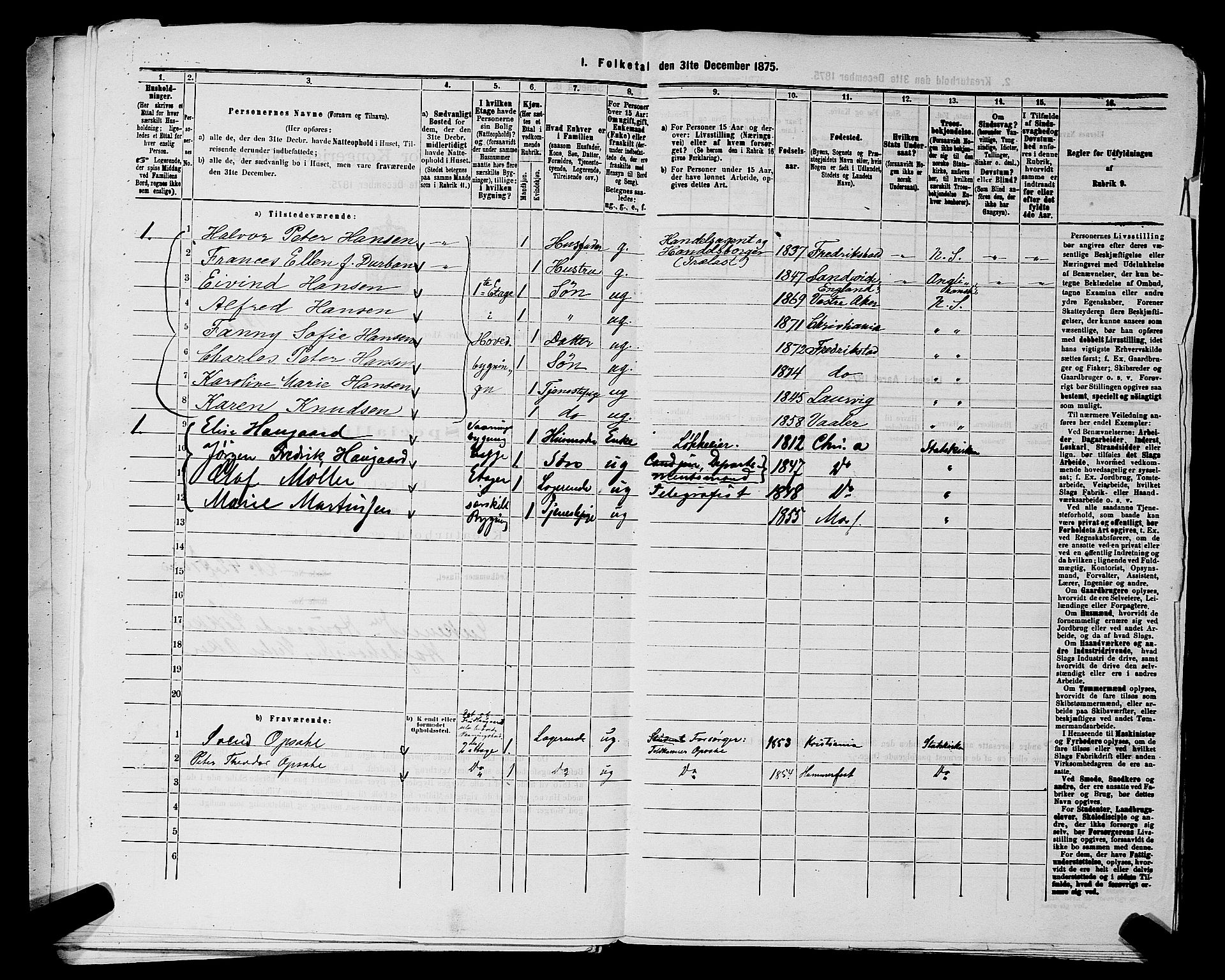 RA, 1875 census for 0218aP Vestre Aker, 1875, p. 2523