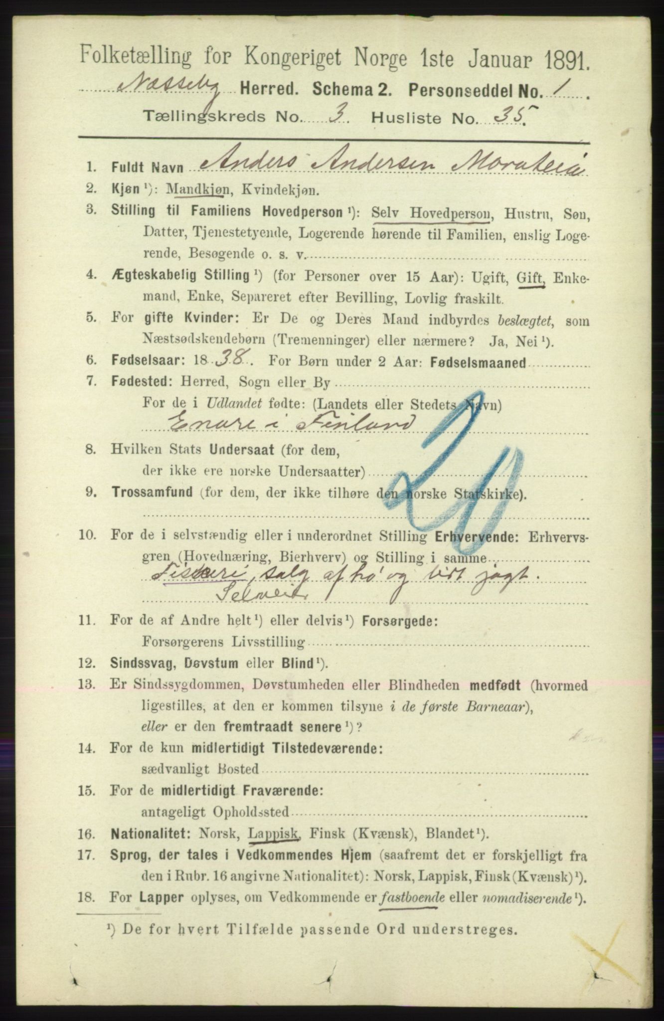 RA, 1891 census for 2027 Nesseby, 1891, p. 1196