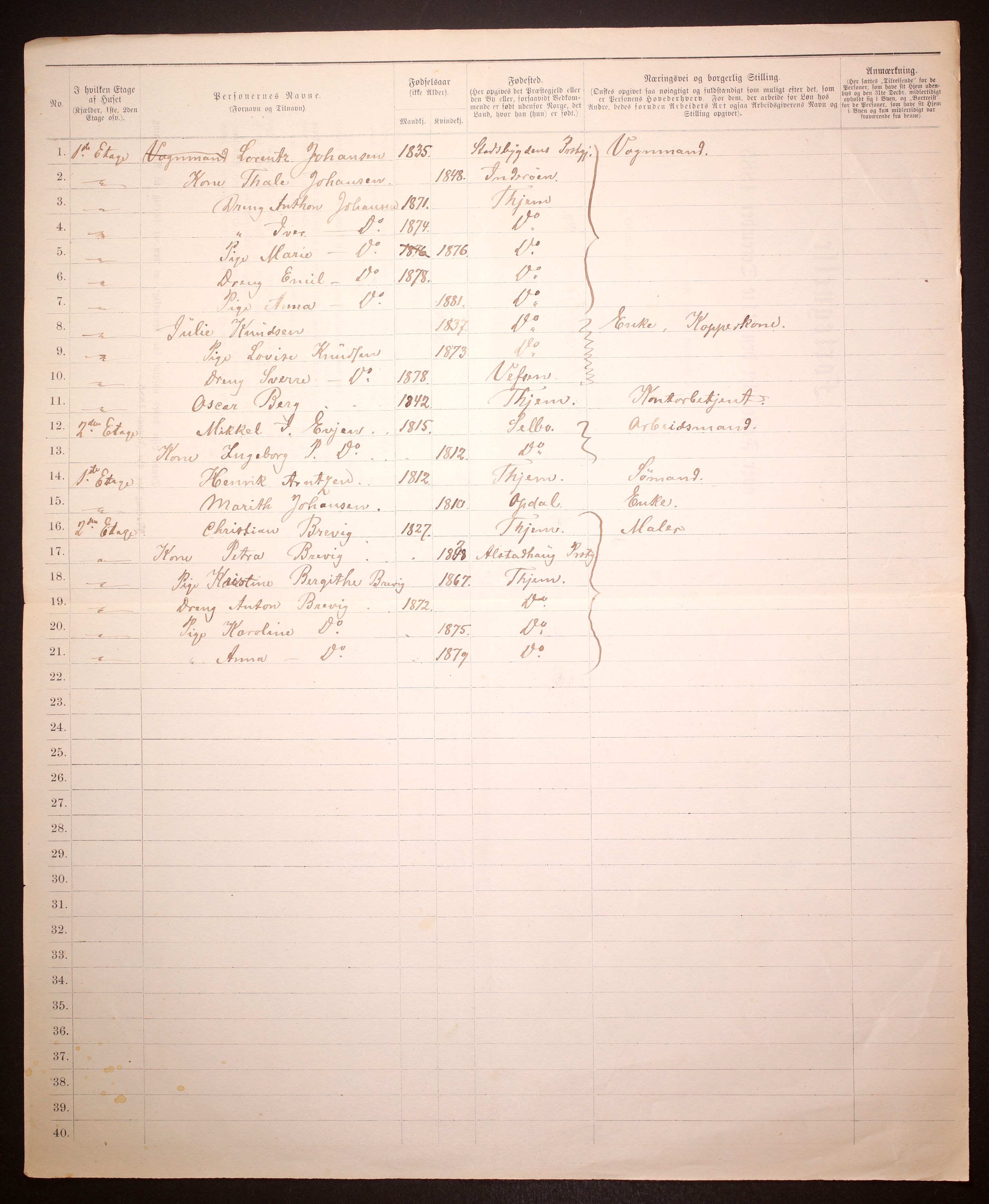 SAT, 1885 census for 1601 Trondheim, 1885, p. 2686