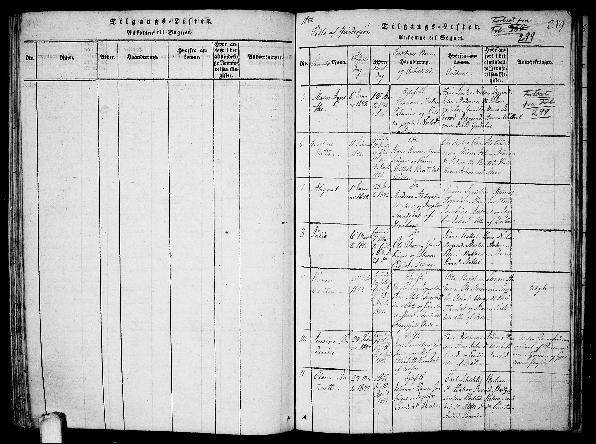 Drøbak prestekontor Kirkebøker, SAO/A-10142a/F/Fa/L0001: Parish register (official) no. I 1, 1816-1842, p. 319