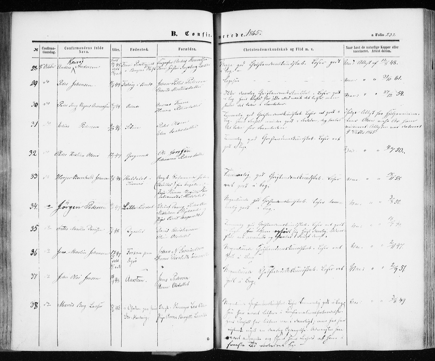 Ibestad sokneprestembete, SATØ/S-0077/H/Ha/Haa/L0009kirke: Parish register (official) no. 9, 1859-1868, p. 232