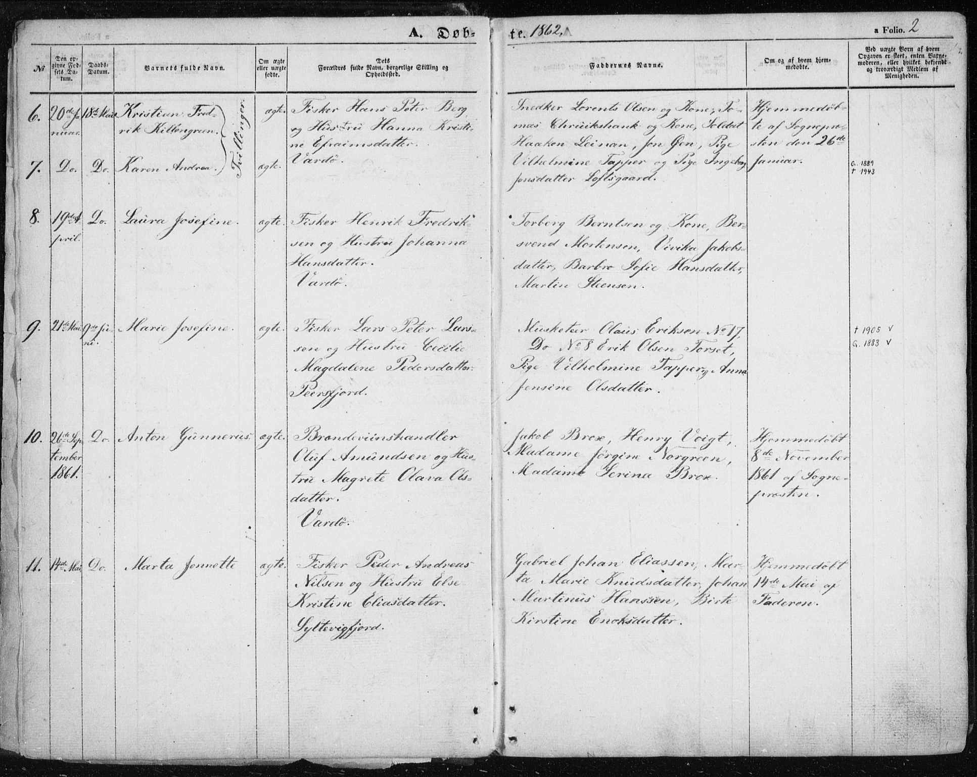 Vardø sokneprestkontor, AV/SATØ-S-1332/H/Ha/L0004kirke: Parish register (official) no. 4, 1862-1871, p. 2