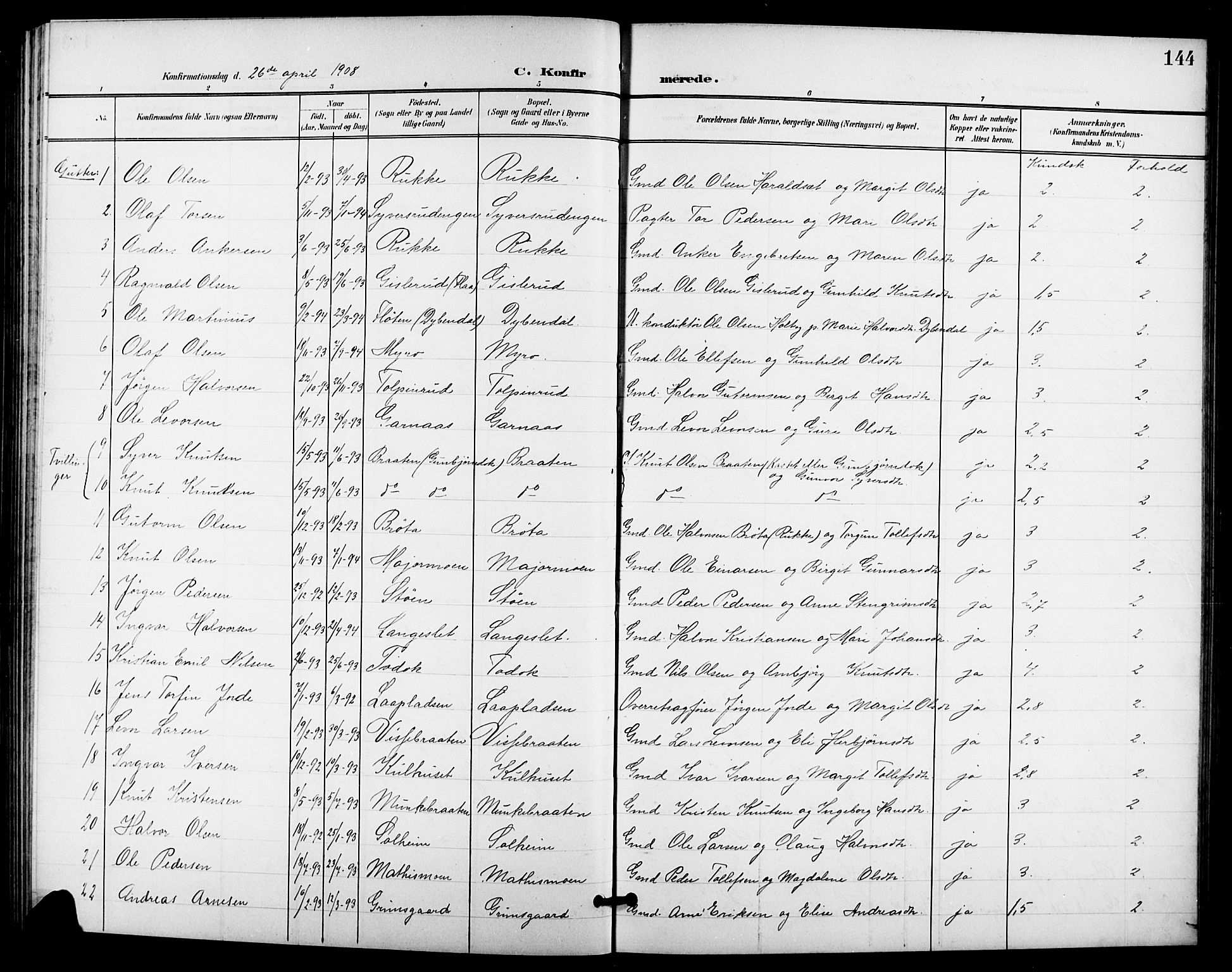 Nes kirkebøker, SAKO/A-236/G/Ga/L0004: Parish register (copy) no. I 4, 1900-1925, p. 144