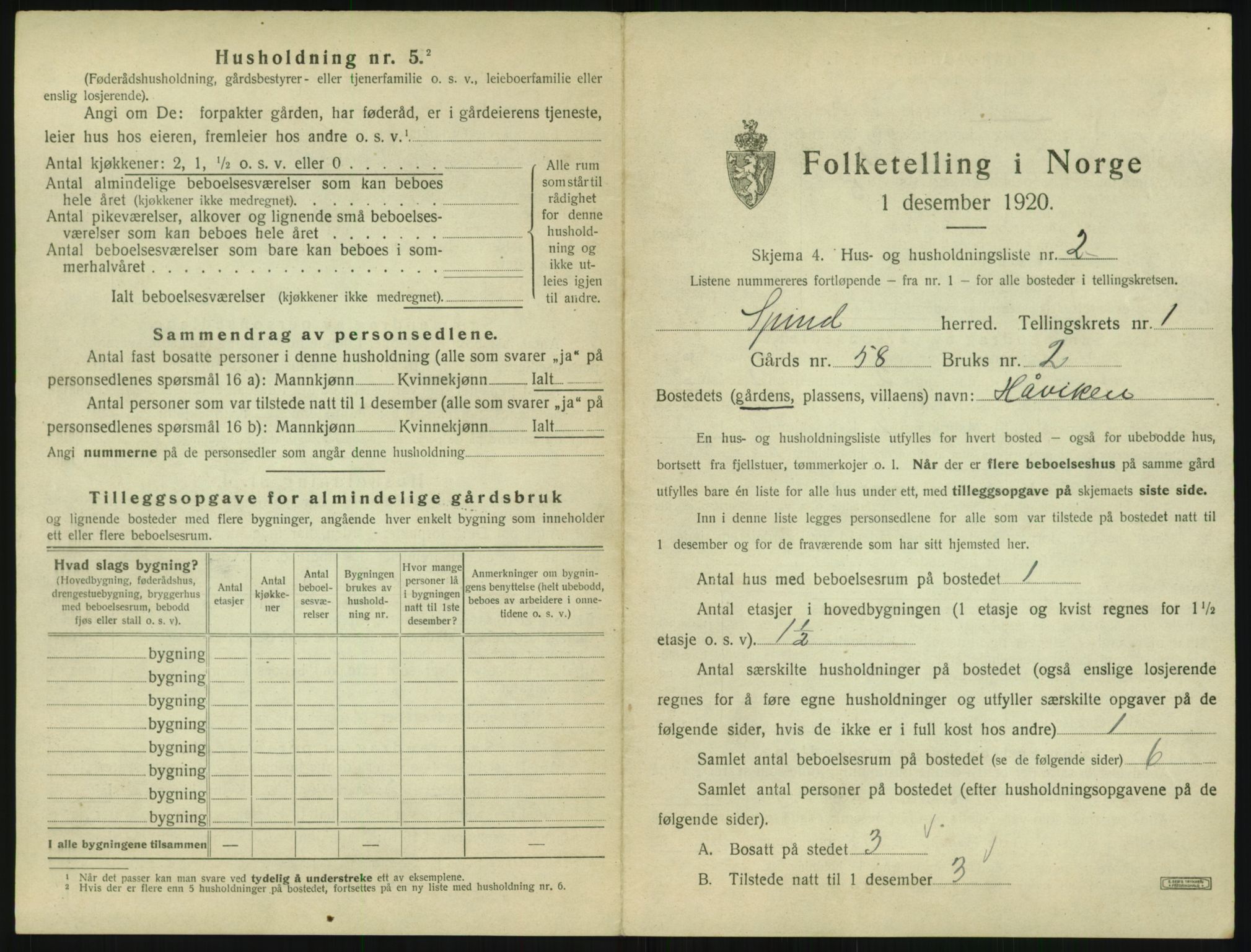 SAK, 1920 census for Spind, 1920, p. 25