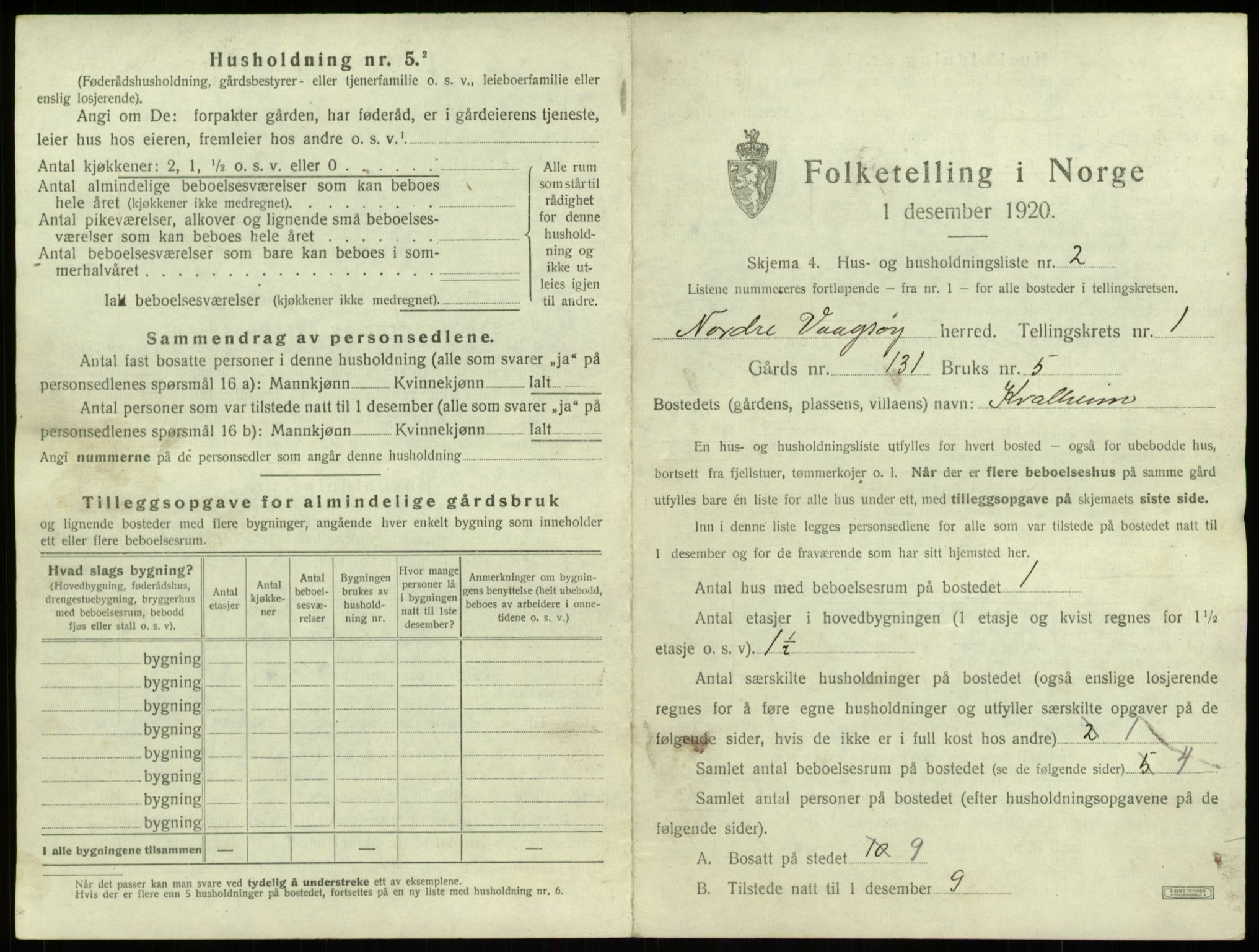 SAB, 1920 census for Nord-Vågsøy, 1920, p. 34