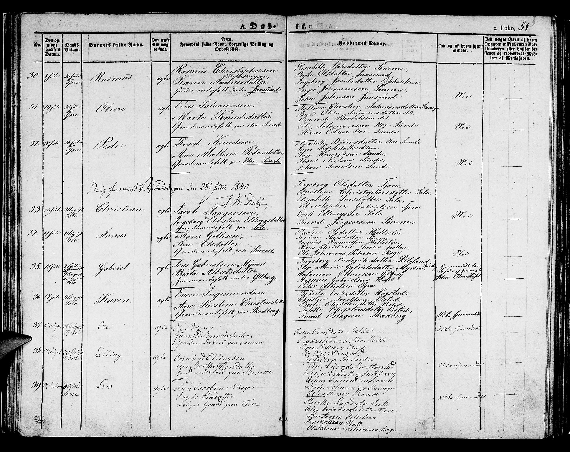 Håland sokneprestkontor, AV/SAST-A-101802/001/30BA/L0005: Parish register (official) no. A 5, 1829-1841, p. 54