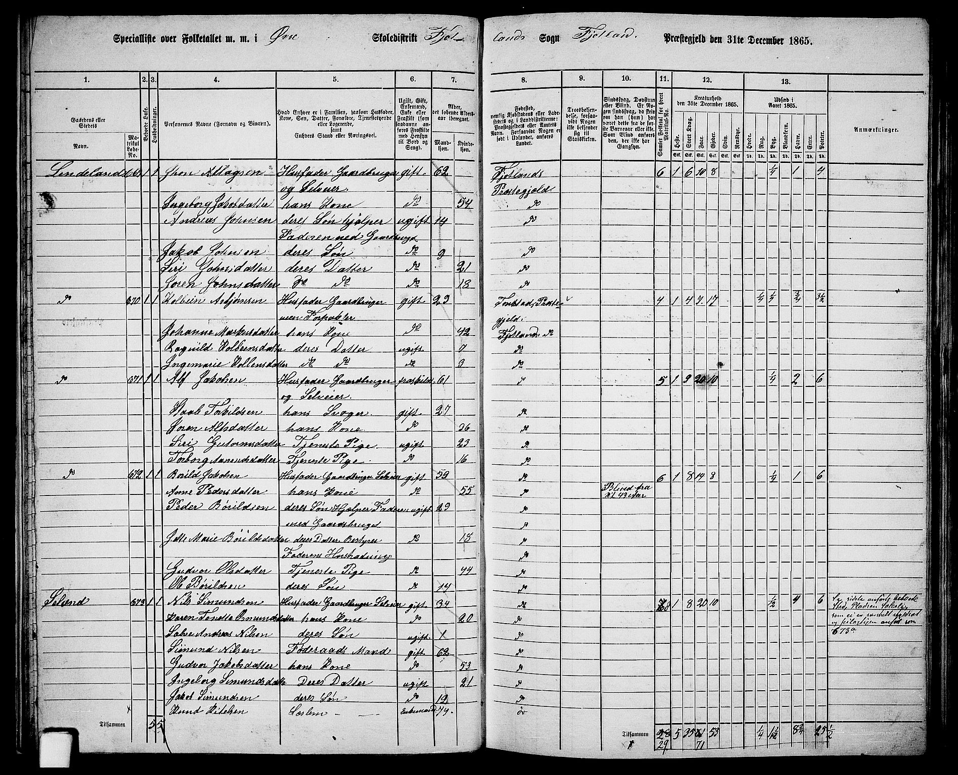 RA, 1865 census for Fjotland, 1865, p. 23