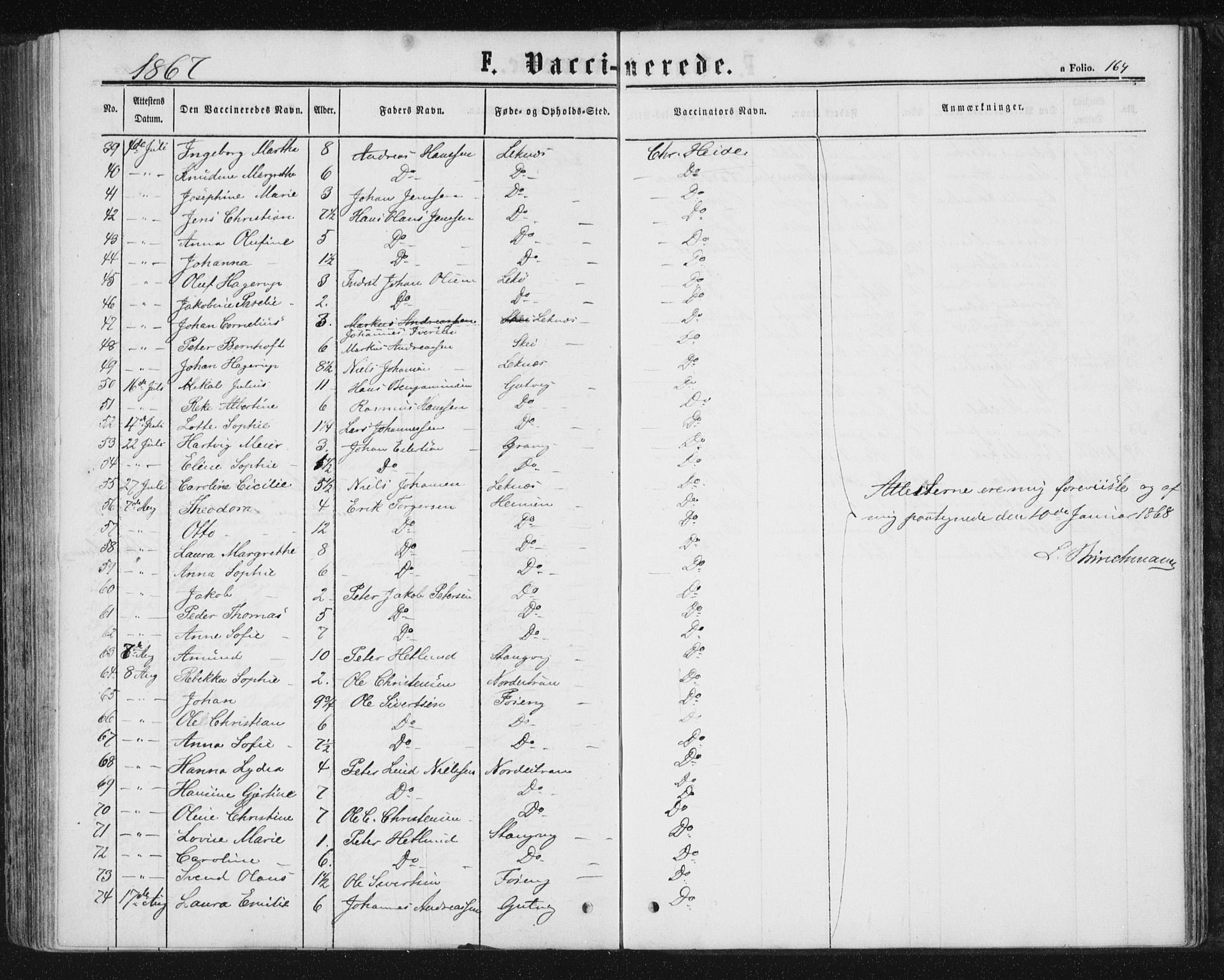 Ministerialprotokoller, klokkerbøker og fødselsregistre - Nord-Trøndelag, AV/SAT-A-1458/788/L0696: Parish register (official) no. 788A03, 1863-1877, p. 164