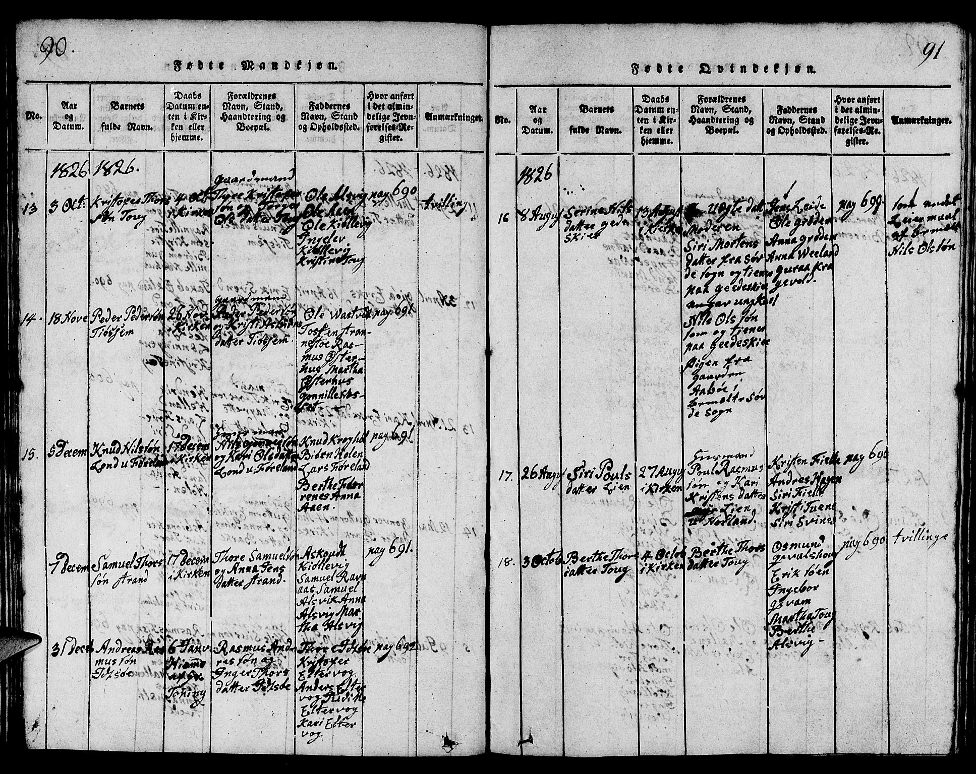 Strand sokneprestkontor, AV/SAST-A-101828/H/Ha/Hab/L0001: Parish register (copy) no. B 1, 1816-1854, p. 90-91