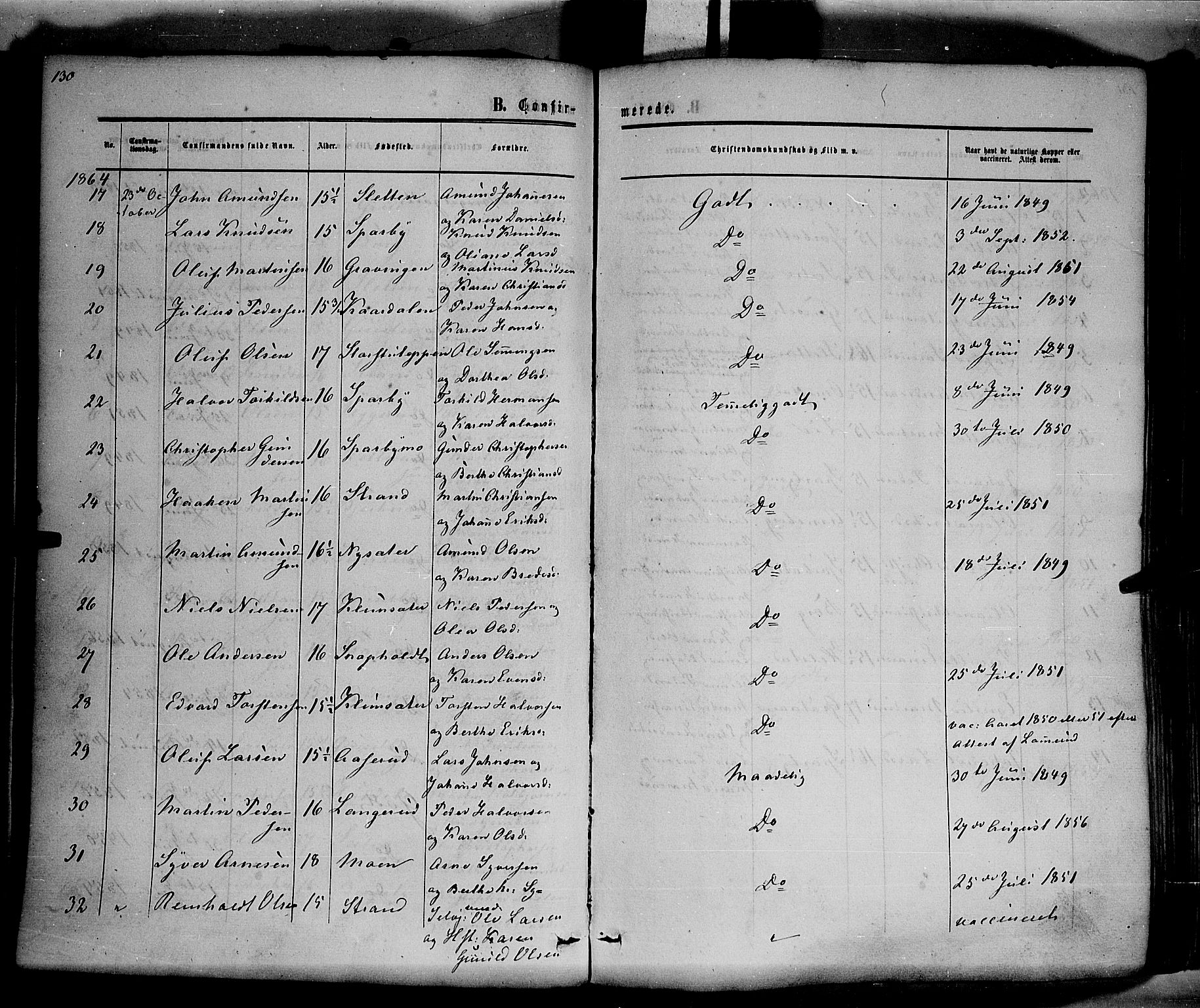 Hof prestekontor, AV/SAH-PREST-038/H/Ha/Haa/L0009: Parish register (official) no. 9, 1862-1877, p. 130